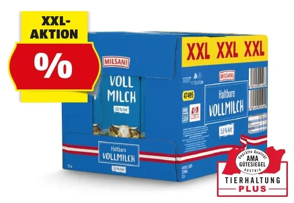 MILSANI XXL Haltbare Vollmilch, 12 x 1 l