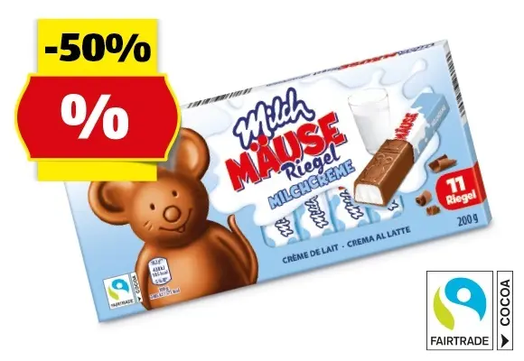 CHOCEUR Milch M&auml;use Riegel**, 200 g