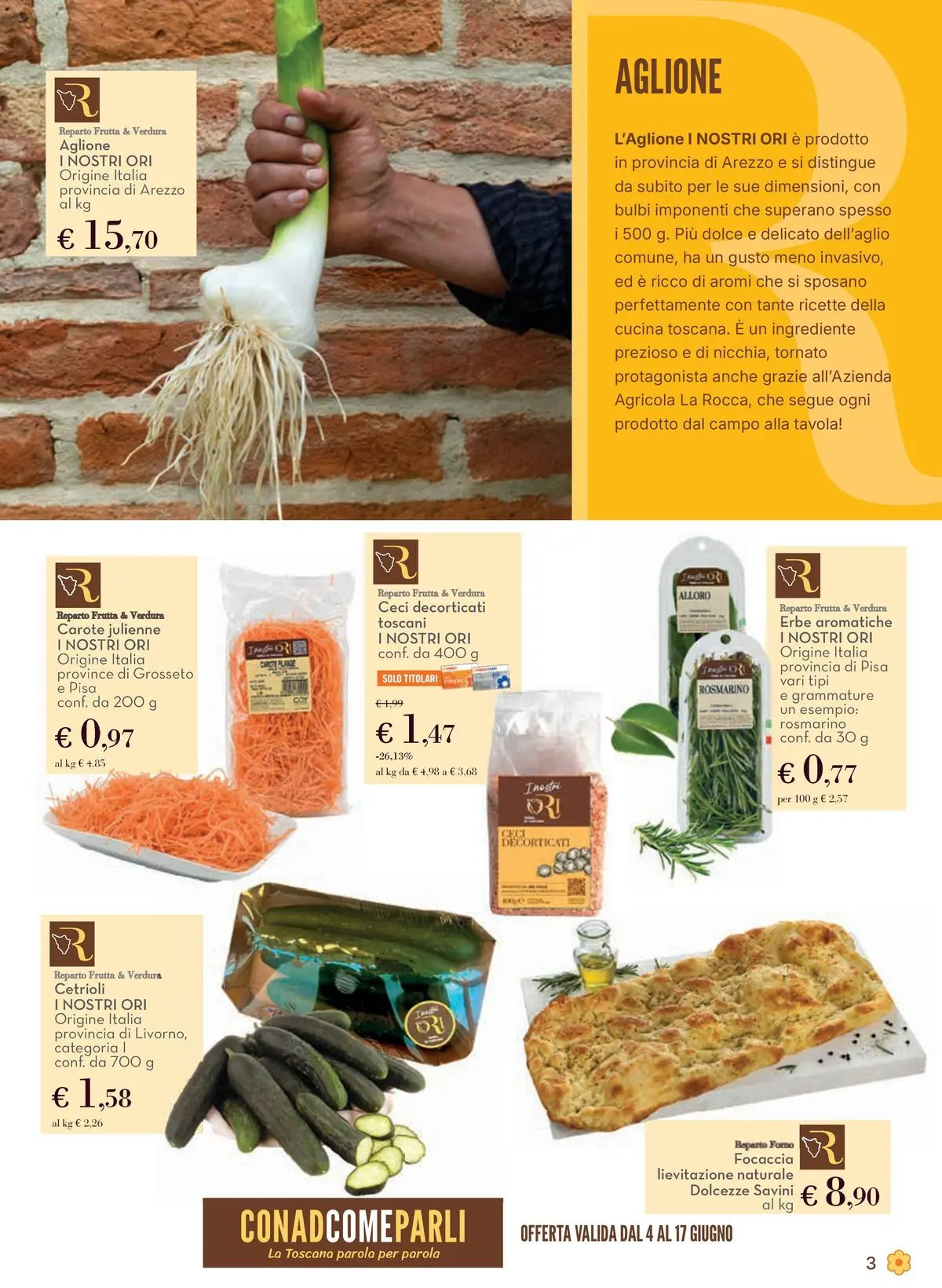 Volantino Conad dal 03/06/2026 > Anteprima | Pagina: 3 | Prodotti: Focaccia, Cetrioli, Carote, Forno