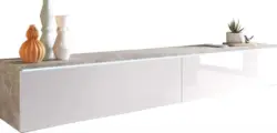 Lowboard ca. 180x30 cm mit LED Beton Optik/Wei&szlig; Hochglanz