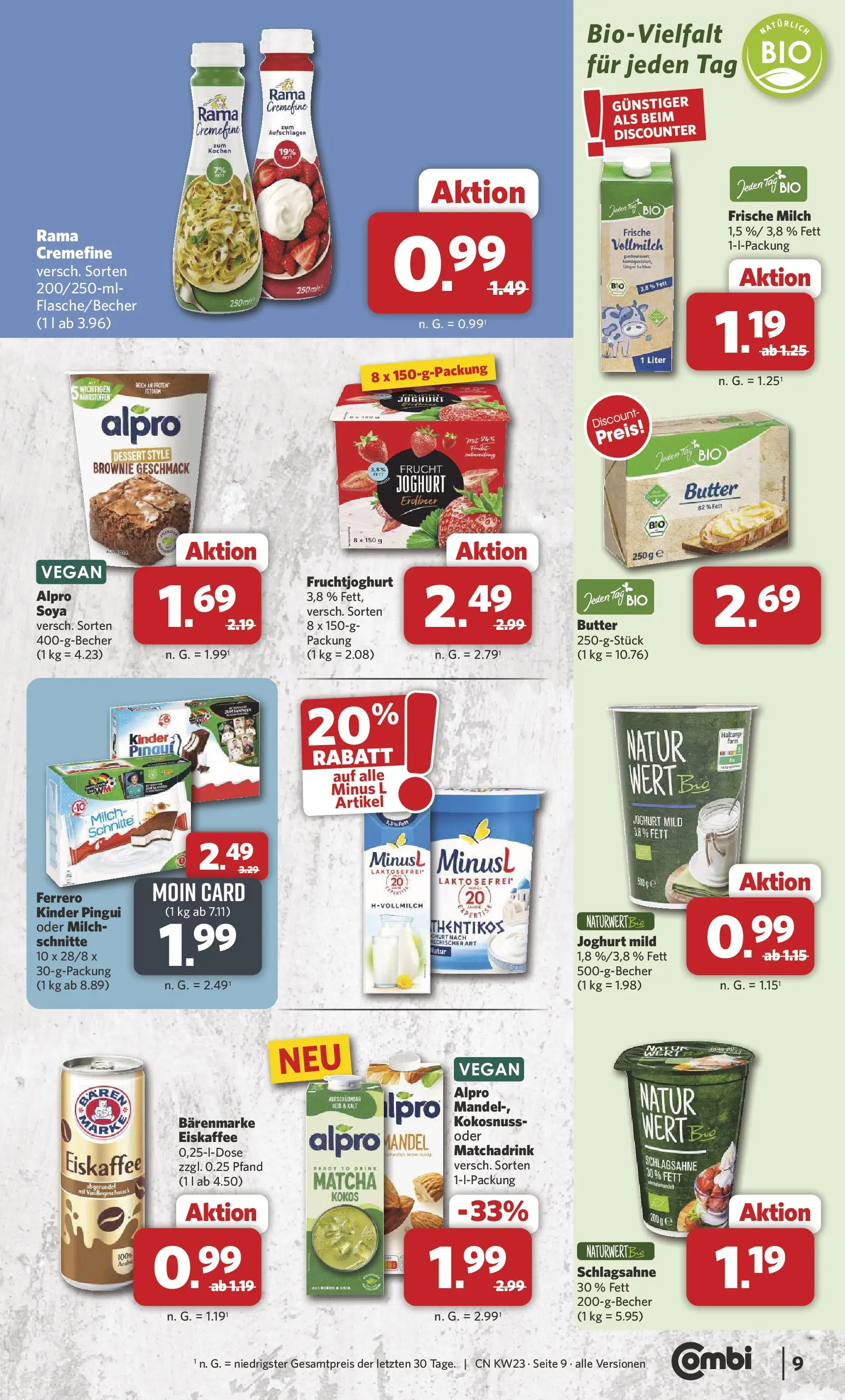 Combi Unsere Combi Wochenangebote (ab 01.06.2026) zum Blättern | Seite: 9 | Produkte: Schlagsahne, Milch, Joghurt, Rama cremefine