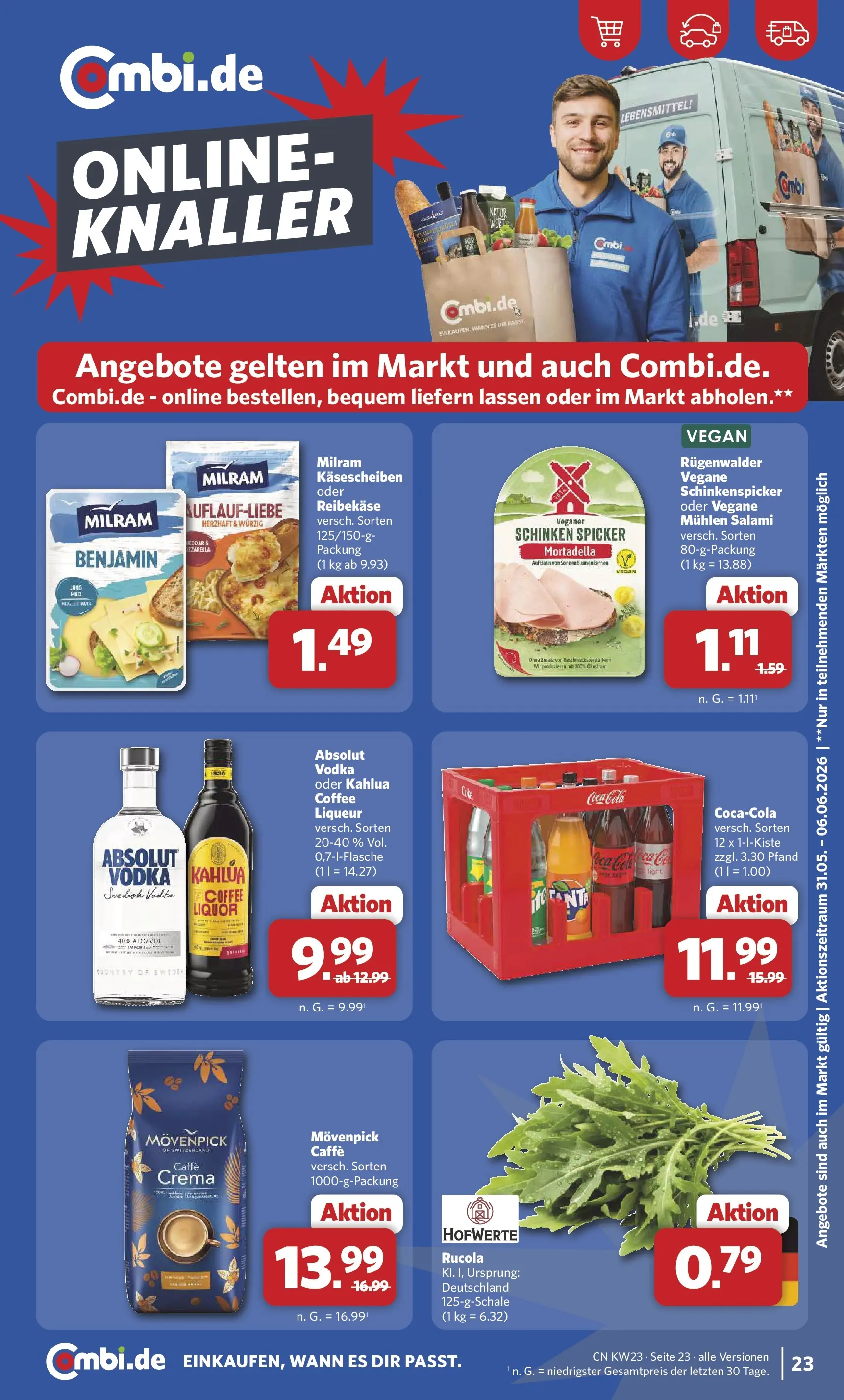 Combi Unsere Combi Wochenangebote (ab 01.06.2026) zum Blättern | Seite: 23 | Produkte: Coca cola, Cola, Rucola, Schinken