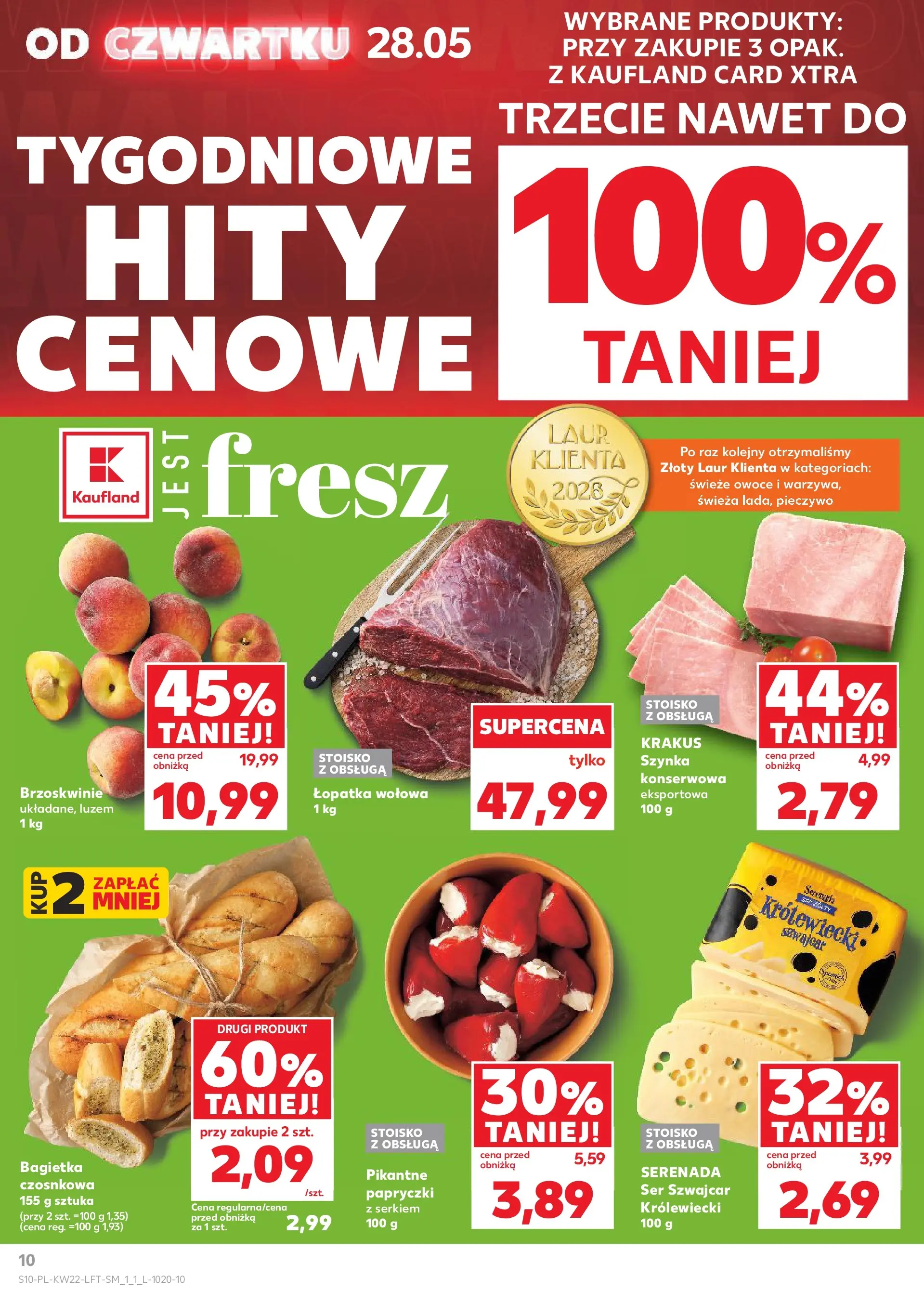 Kaufland gazetka od 28.05.2026 - od jutra PDF | Strona: 10 | Produkty: Szynka, Bagietka, Brzoskwinie, Owoce