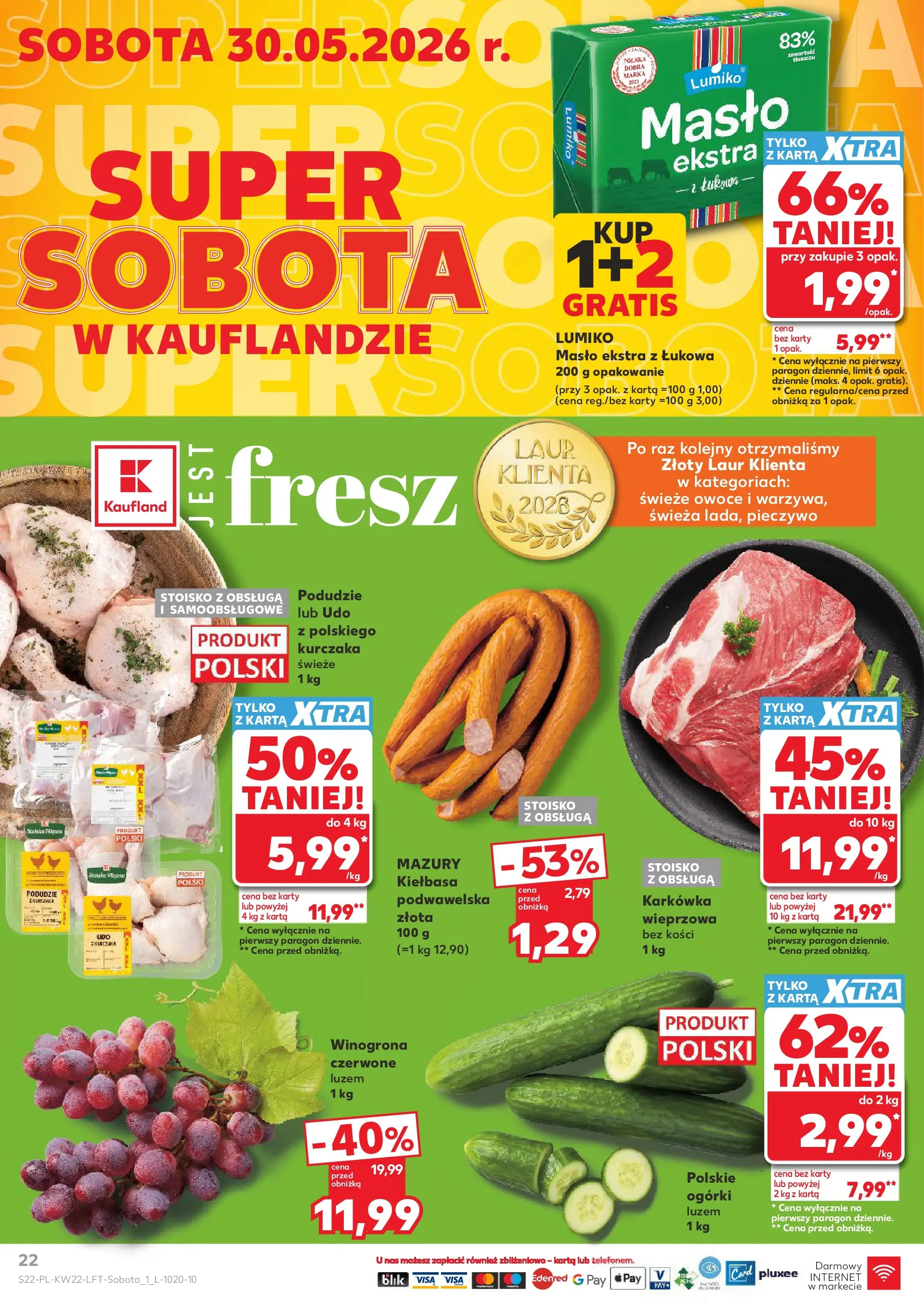Kaufland gazetka od 28.05.2026 - od jutra PDF | Strona: 22 | Produkty: Kiełbasa, Pieczywo, Karta, Karkówka