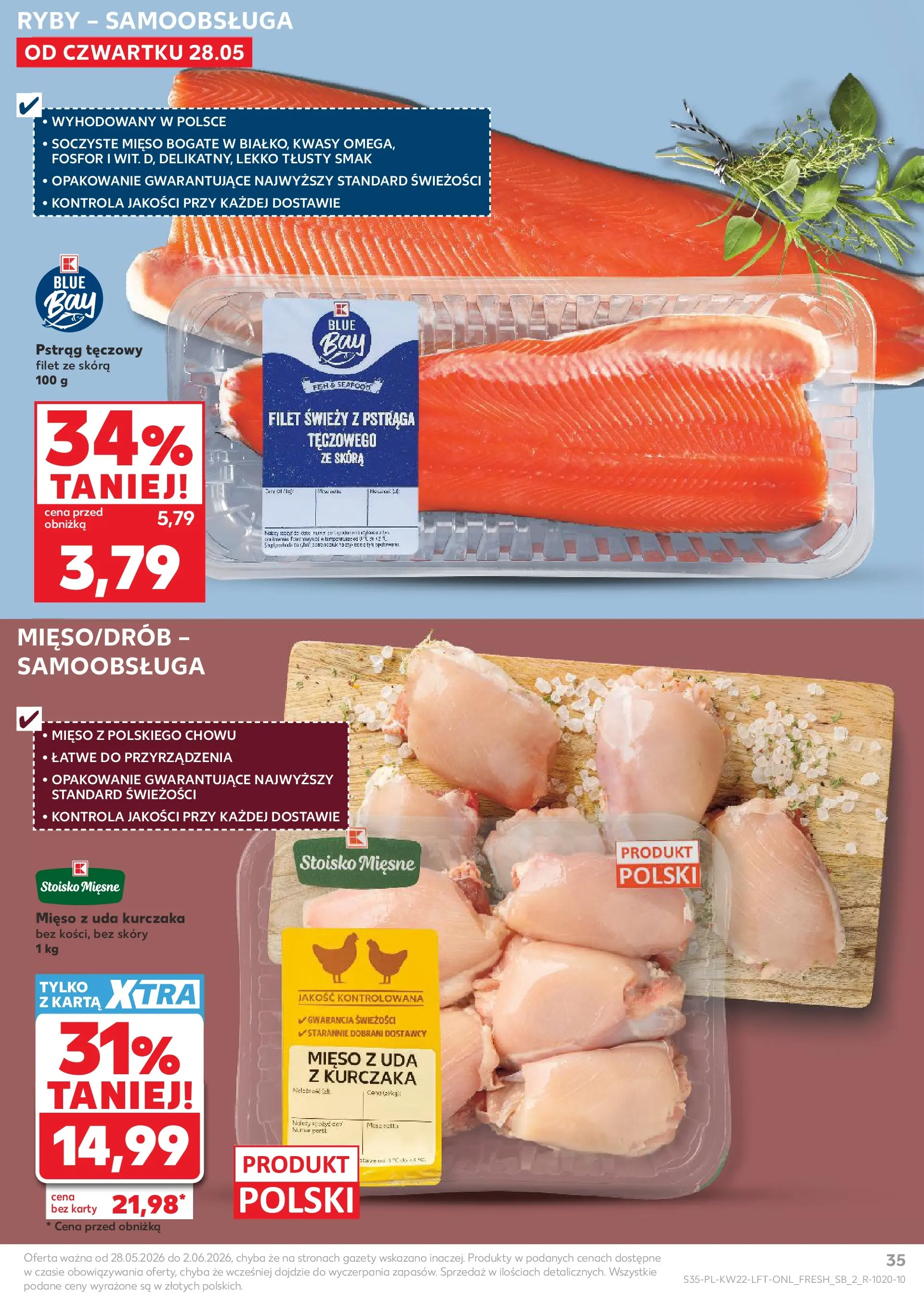 Kaufland gazetka od 28.05.2026 - od jutra PDF | Strona: 35 | Produkty: Karta, Pstrąg tęczowy, Mięso z uda kurczaka, Pstrąg