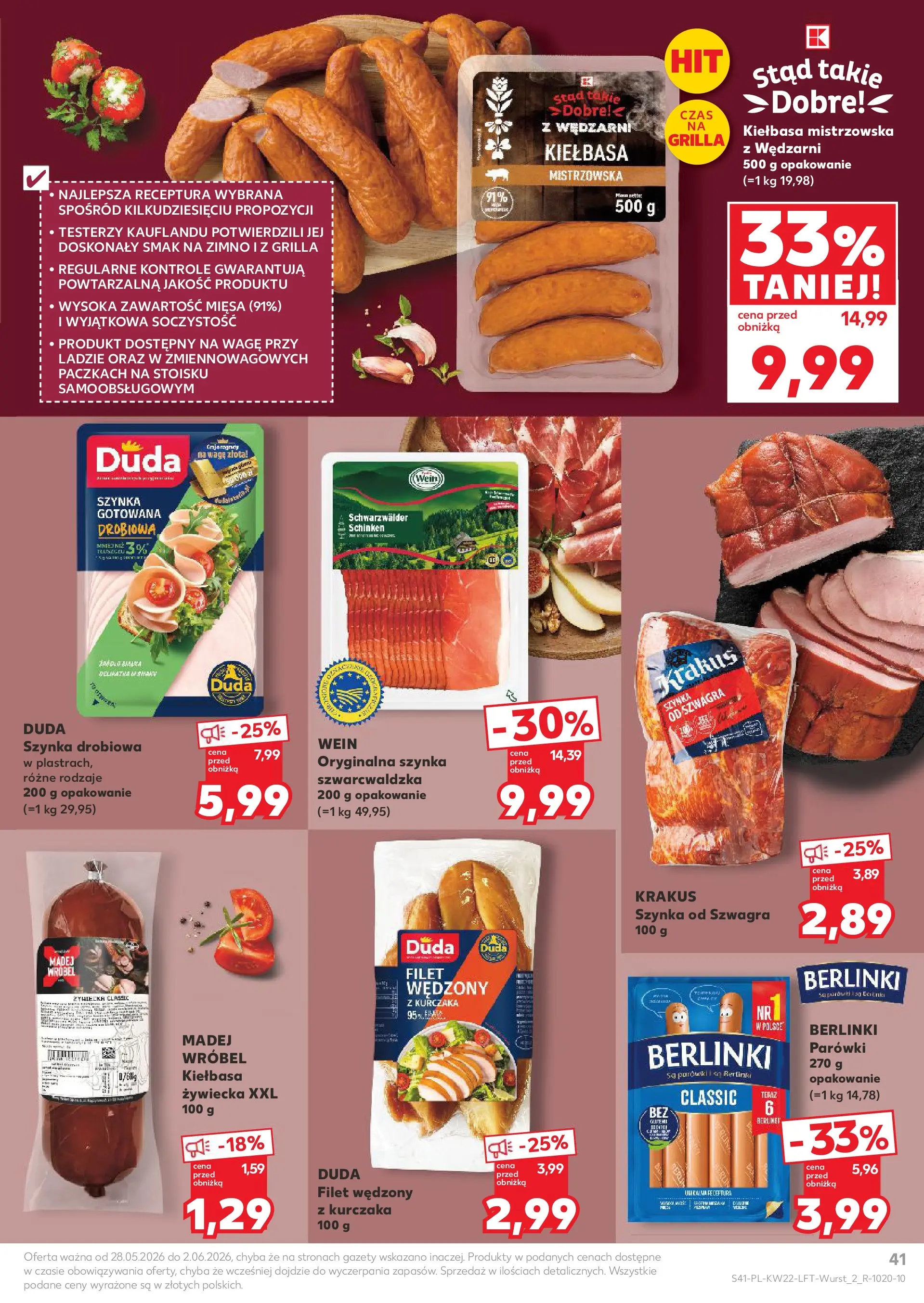 Kaufland gazetka od 28.05.2026 - od jutra PDF | Strona: 41 | Produkty: Kiełbasa, Szynka drobiowa, Szynka, Filet wędzony z kurczaka