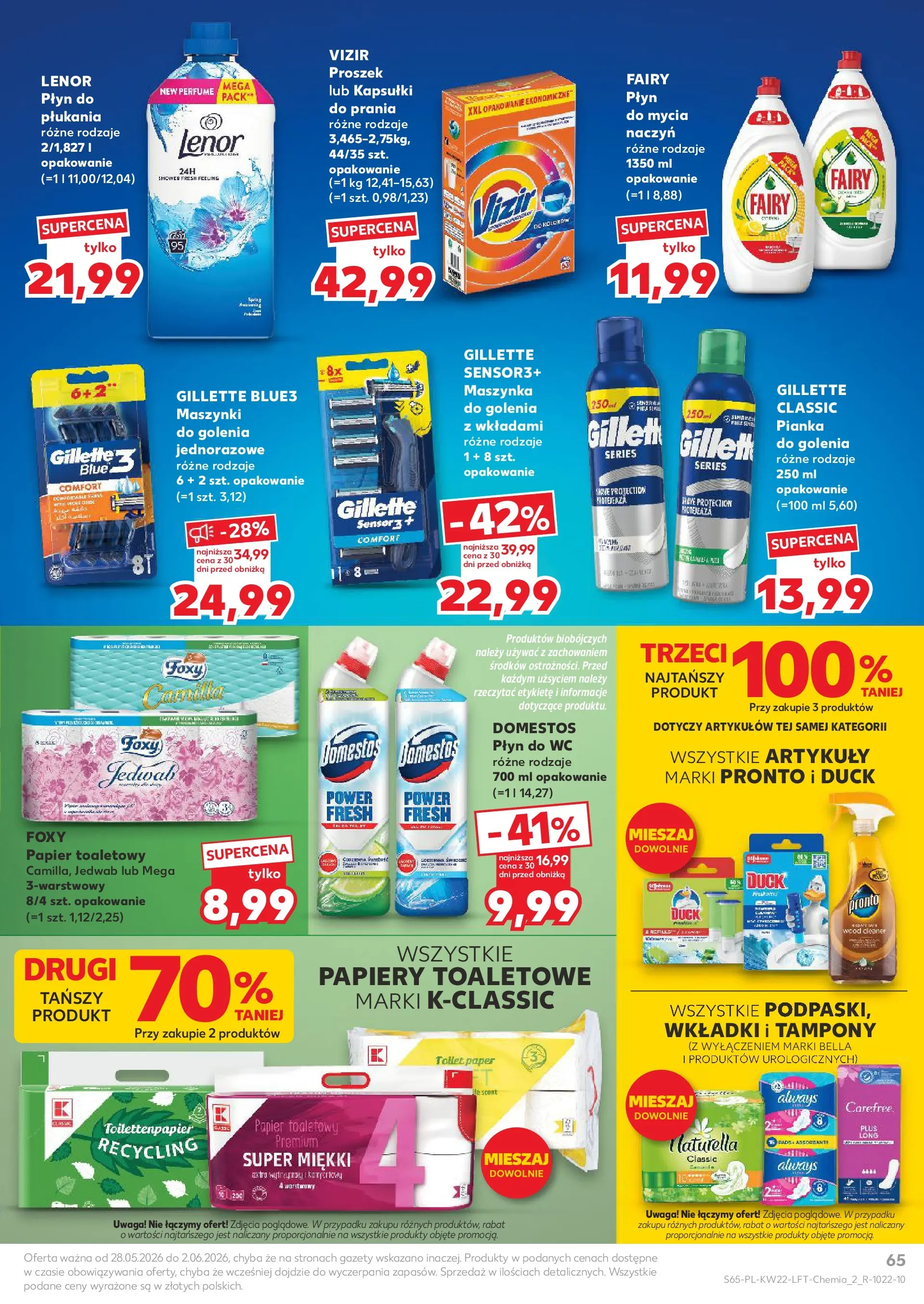 Kaufland gazetka od 28.05.2026 - od jutra PDF | Strona: 65 | Produkty: Lenor proszek, Tampony, Cleaner, Maszynki do golenia