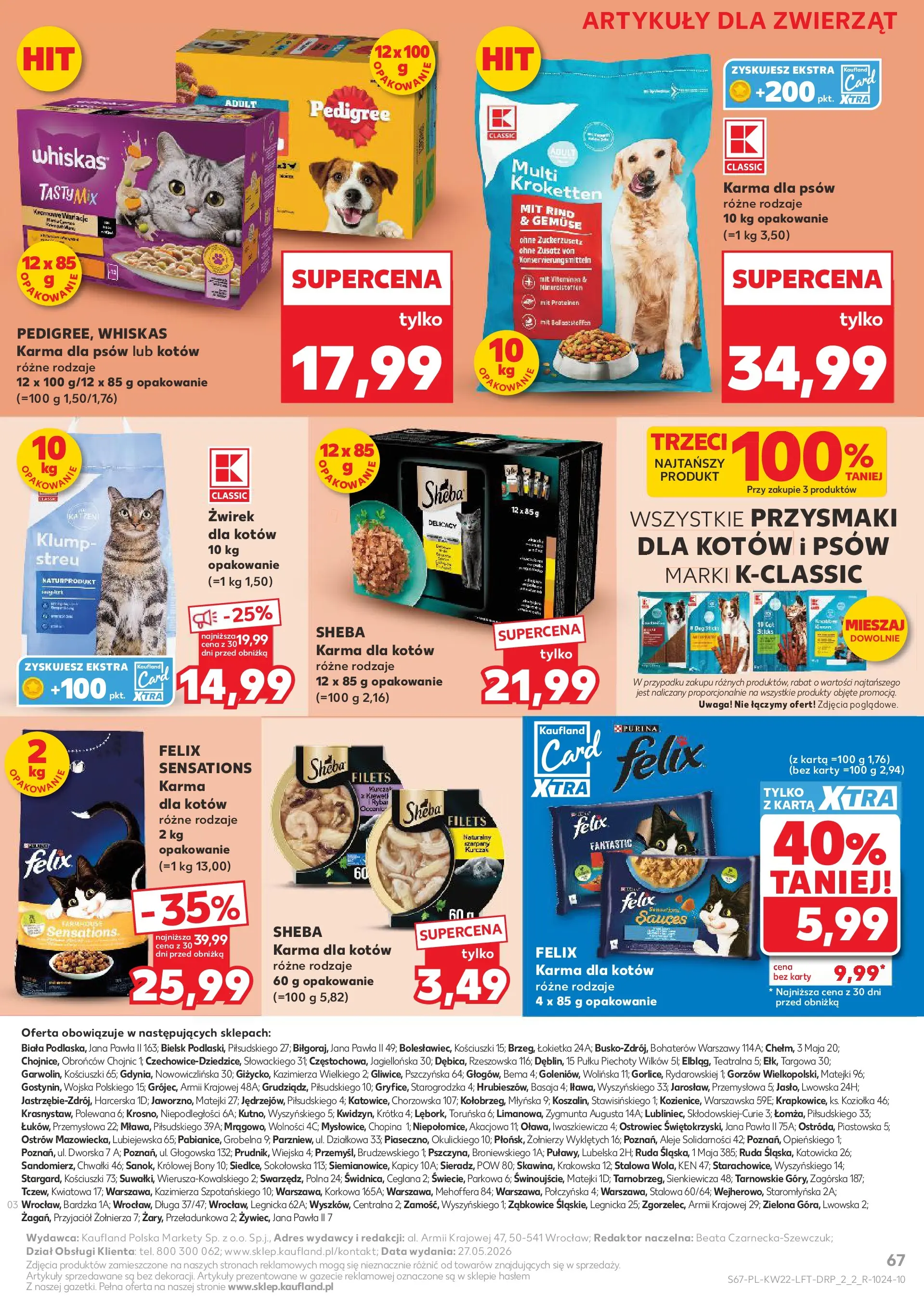 Kaufland gazetka od 28.05.2026 - od jutra PDF | Strona: 67 | Produkty: Karta, Kurczak, Karma dla kotów, Karma dla psów