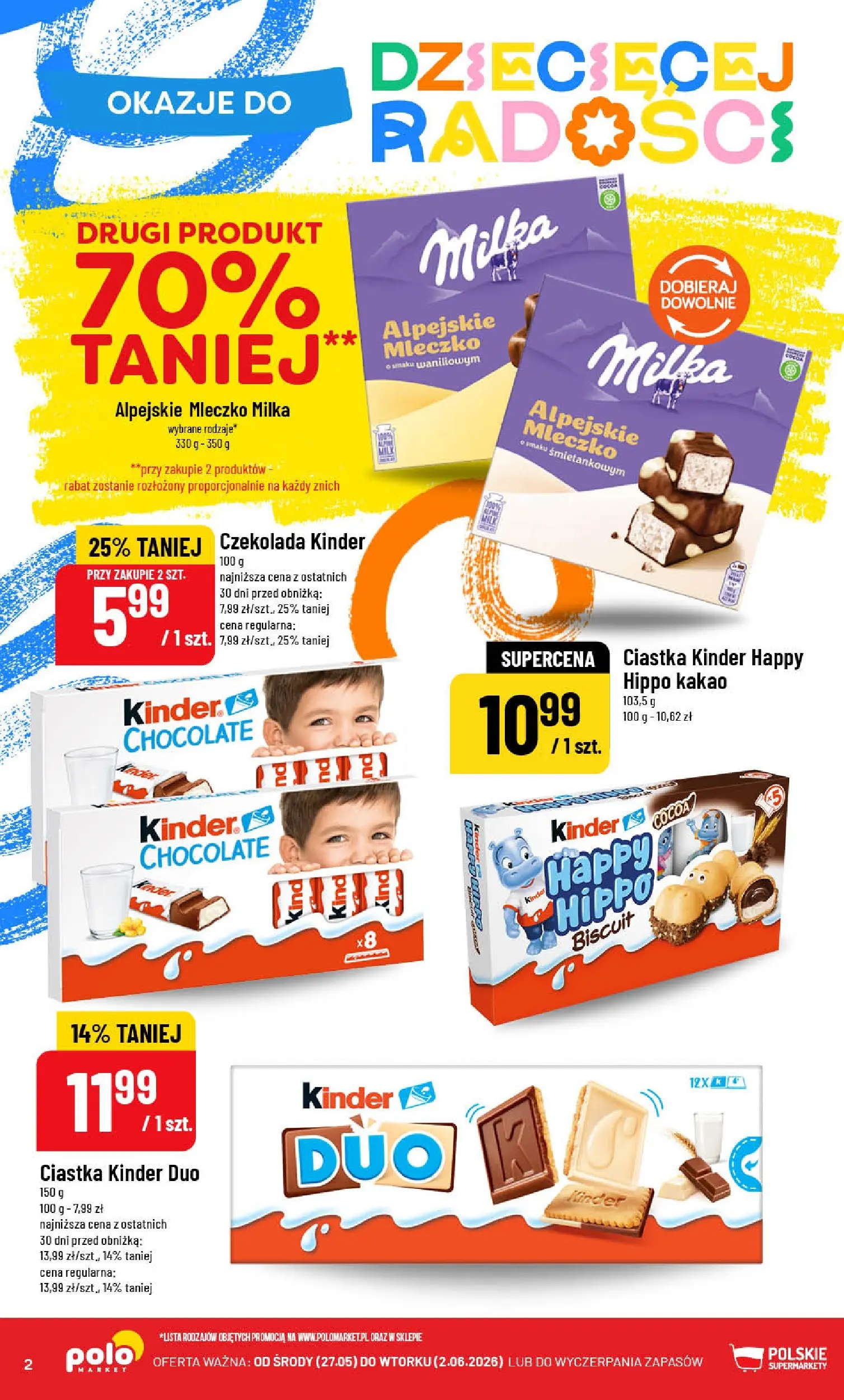Nowa POLOmarket gazetka od jutra 27.05.2026 | Strona: 2 | Produkty: Kakao, Milka, Czekolada, Ciastka