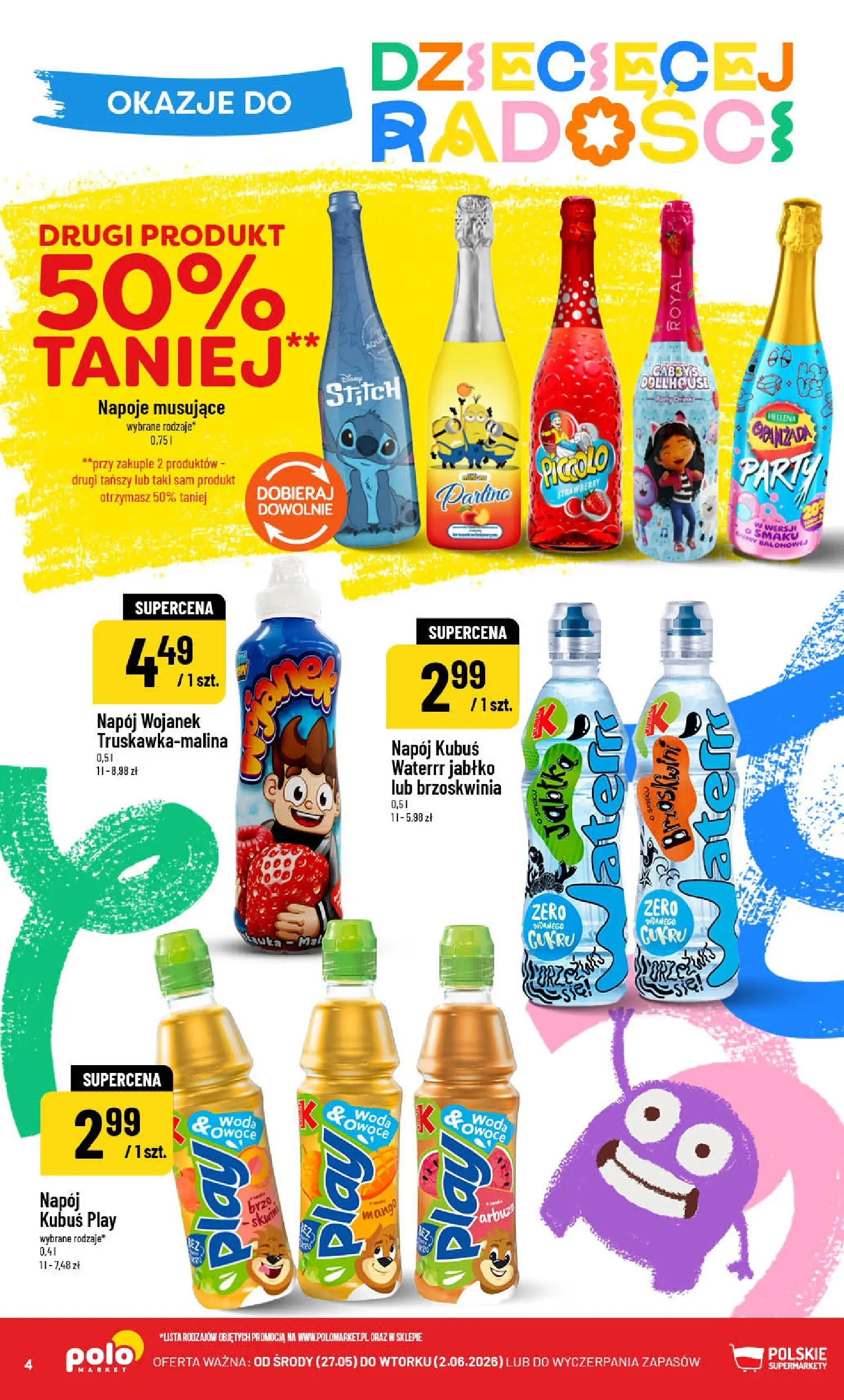Nowa POLOmarket gazetka od jutra 27.05.2026 | Strona: 4 | Produkty: Brzoskwinia, Napoje, Woda, Owoce