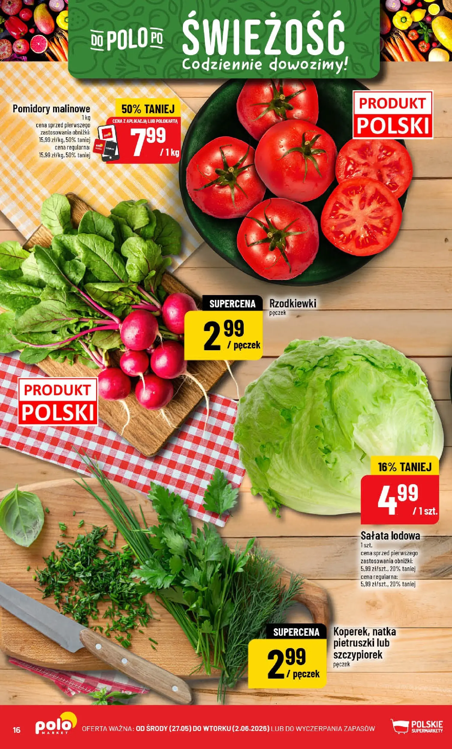 Nowa POLOmarket gazetka od jutra 27.05.2026 | Strona: 16 | Produkty: Pomidory malinowe, Pomidory