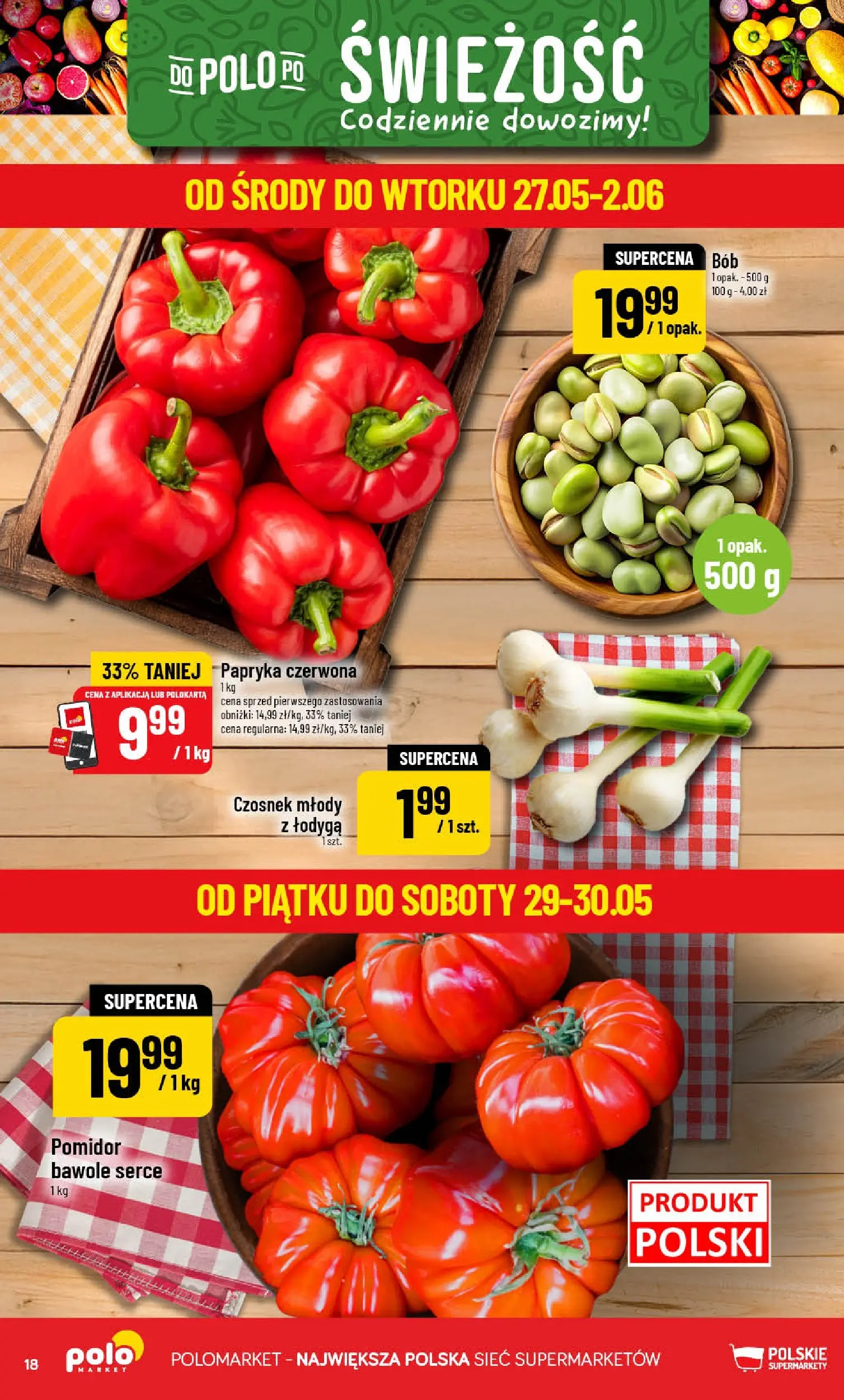 Nowa POLOmarket gazetka od jutra 27.05.2026 | Strona: 18 | Produkty: Czosnek, Papryka, Papryka czerwona