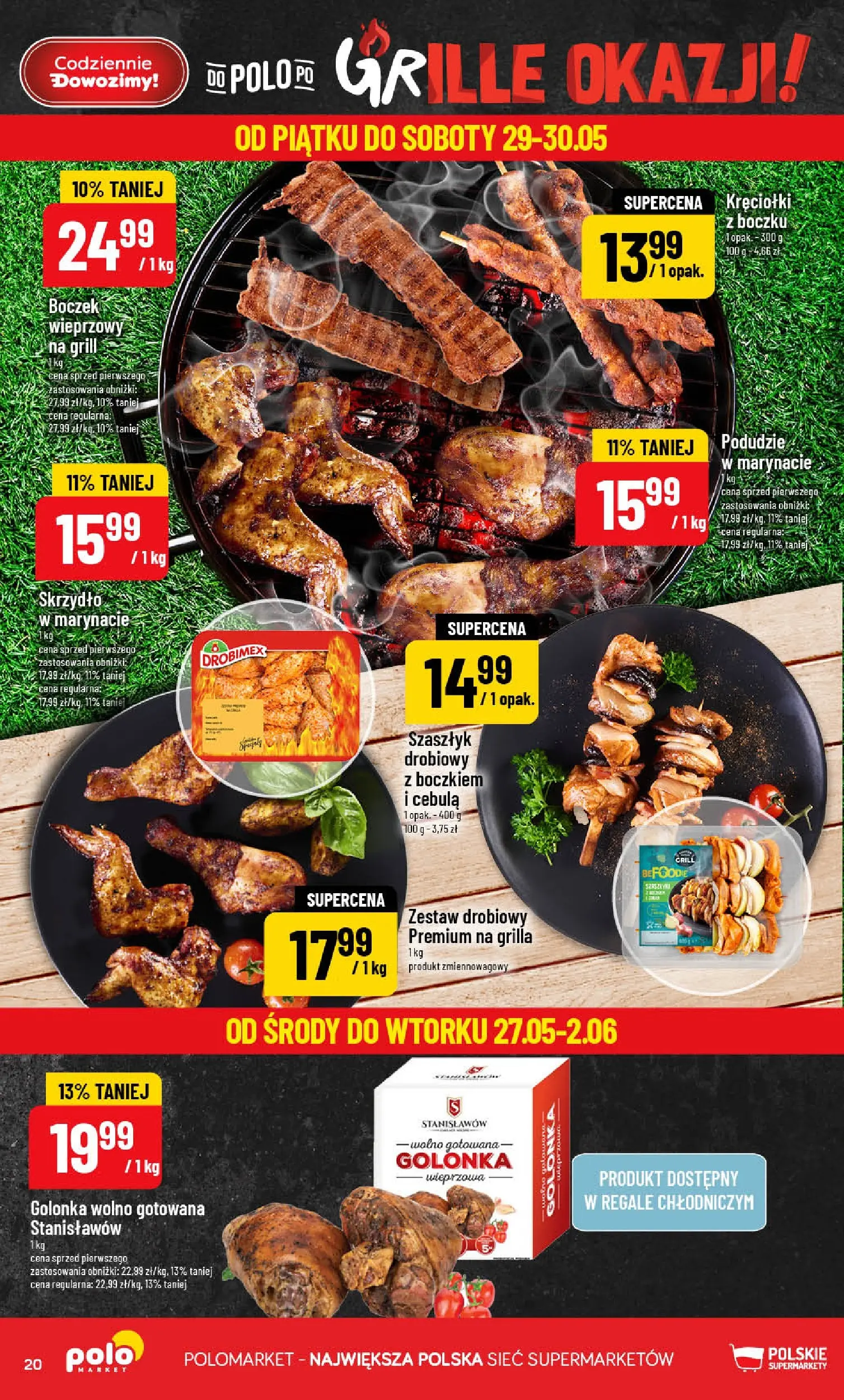 Nowa POLOmarket gazetka od jutra 27.05.2026 | Strona: 20 | Produkty: Boczek wieprzowy, Grill, Golonka wieprzowa, Boczek