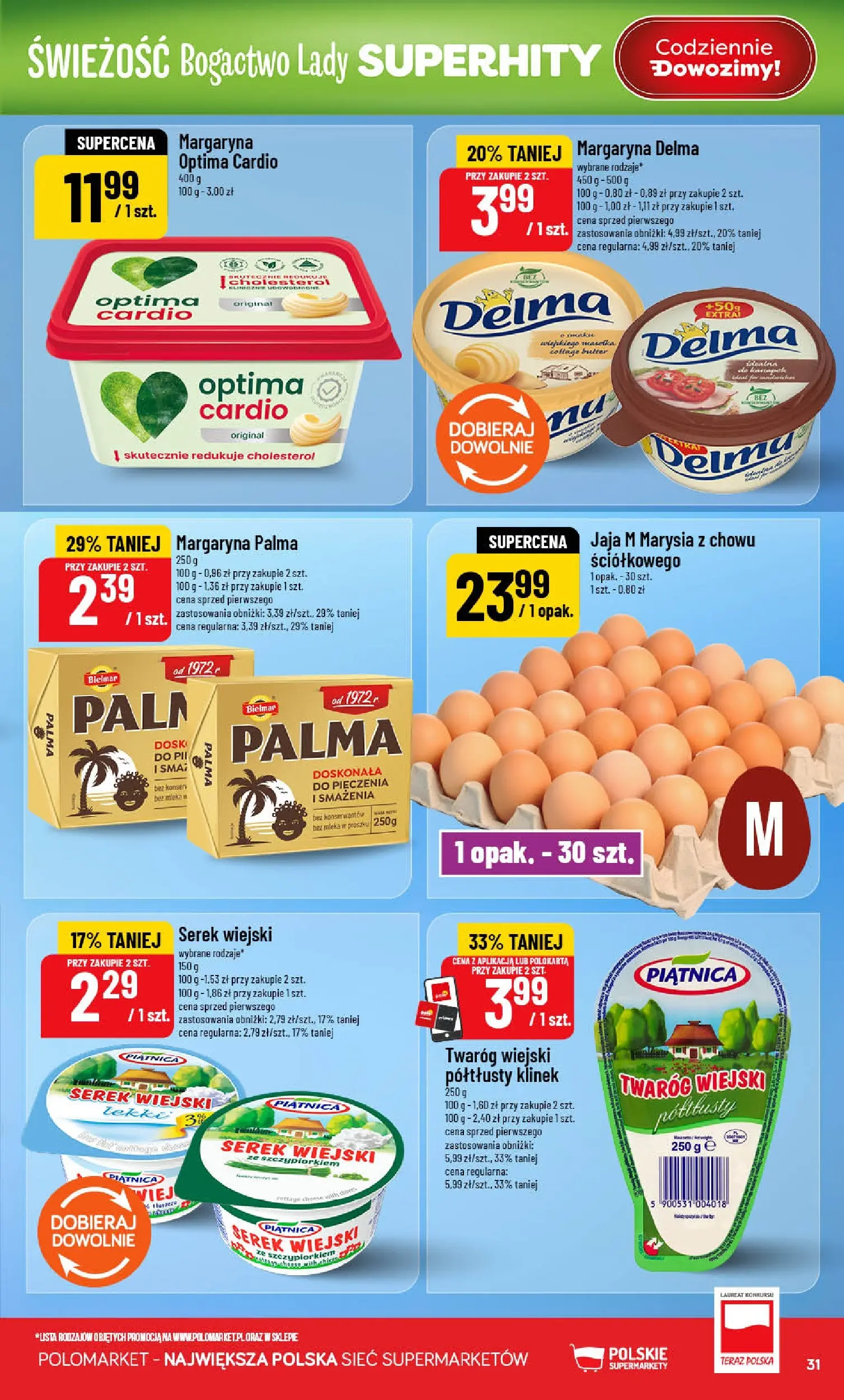 Nowa POLOmarket gazetka od jutra 27.05.2026 | Strona: 31 | Produkty: Serek, Mleka, Margaryna, Jaja