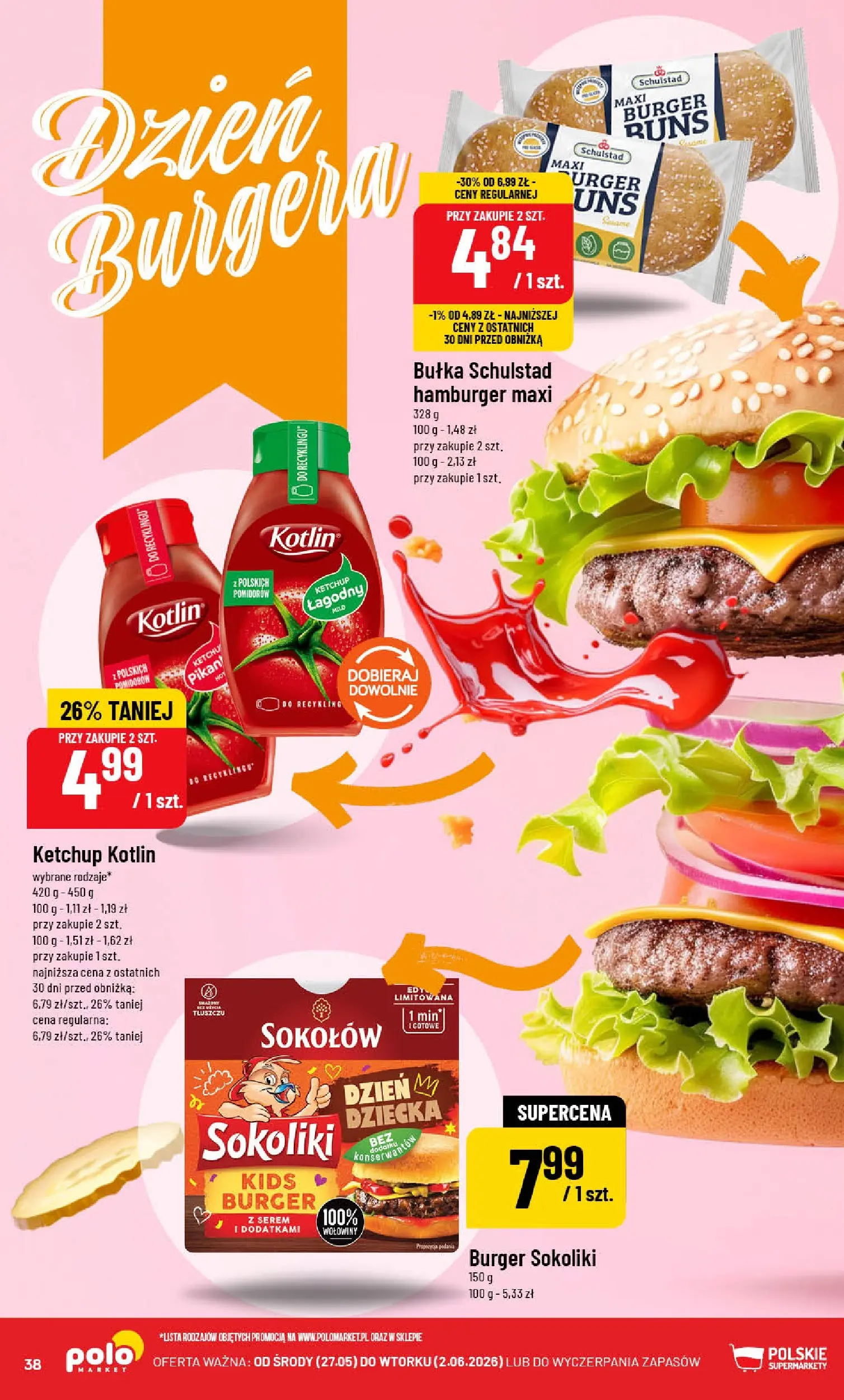 Nowa POLOmarket gazetka od jutra 27.05.2026 | Strona: 38 | Produkty: Ketchup, Hamburger, Bułka