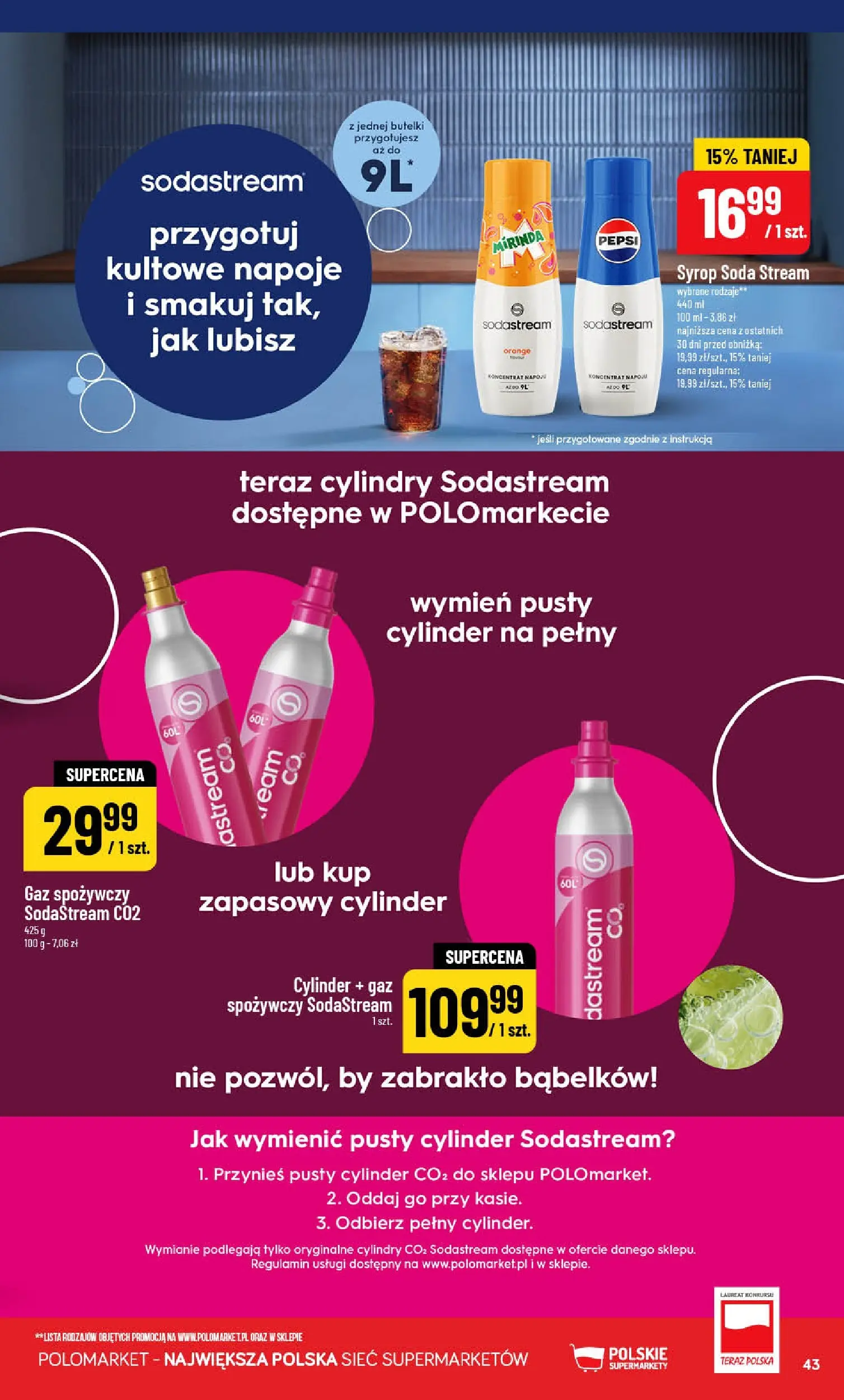 Nowa POLOmarket gazetka od jutra 27.05.2026 | Strona: 43 | Produkty: Syrop, Napoje, Pepsi, Sodastream
