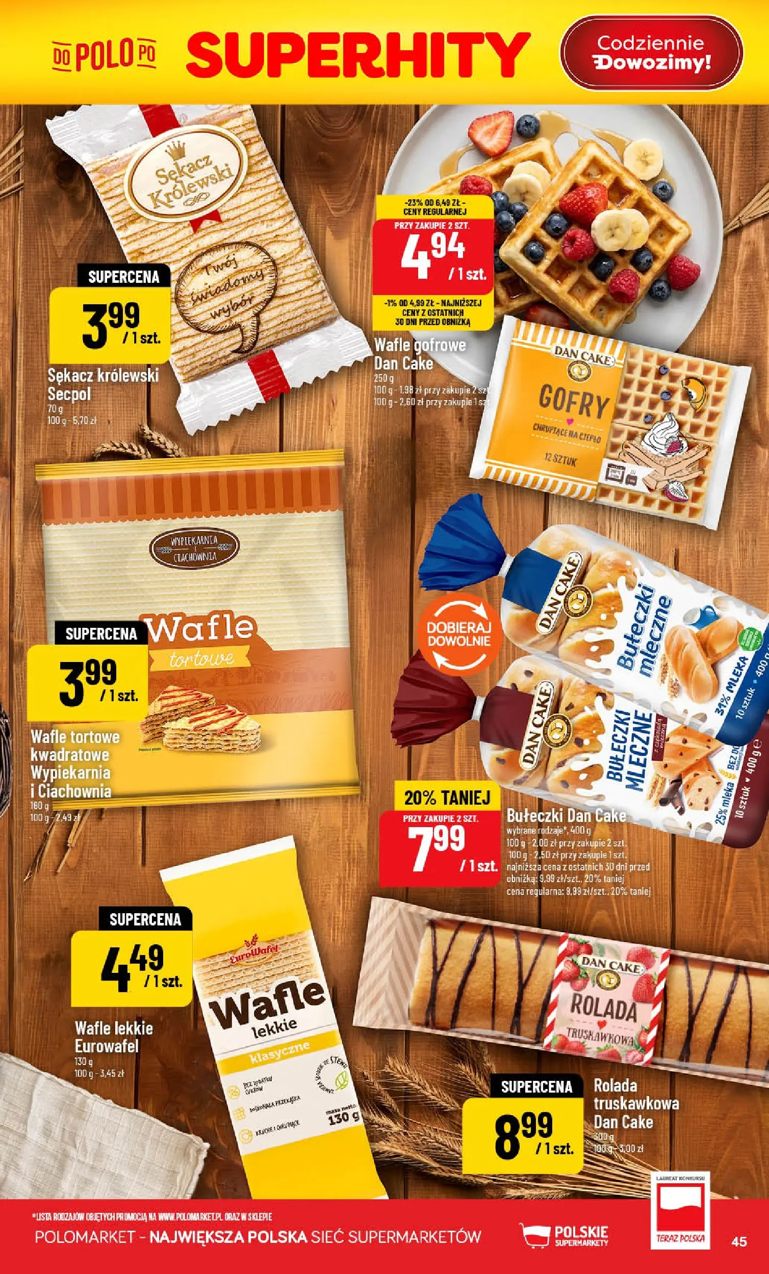 Nowa POLOmarket gazetka od jutra 27.05.2026 | Strona: 45 | Produkty: Rolada, Mleka, Wafle tortowe, Rolada truskawkowa