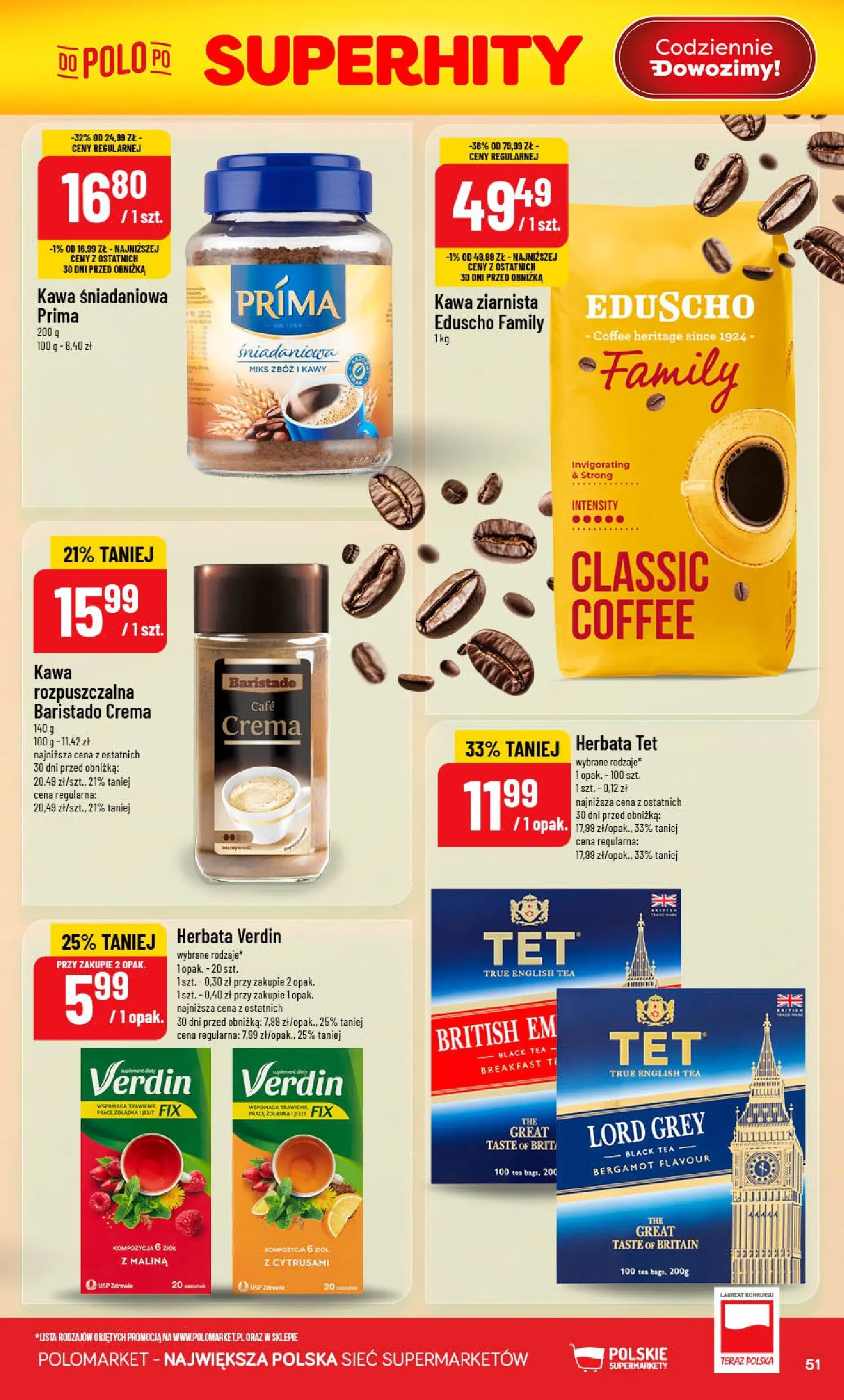 Nowa POLOmarket gazetka od jutra 27.05.2026 | Strona: 51 | Produkty: Malina, Kawa rozpuszczalna, Kawa, Herbata