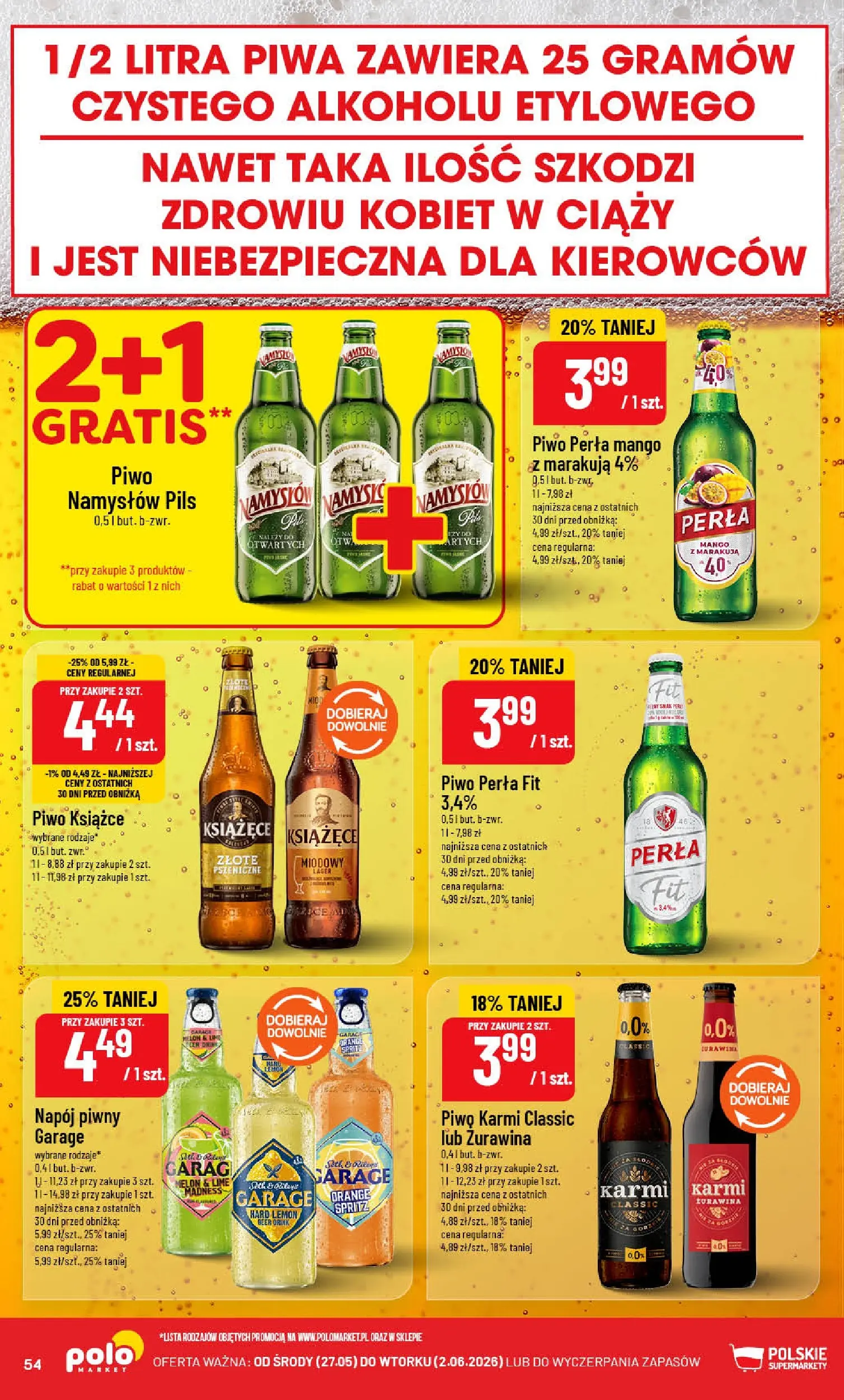 Nowa POLOmarket gazetka od jutra 27.05.2026 | Strona: 54 | Produkty: Melon, Piwo perła, Żurawina, Piwo