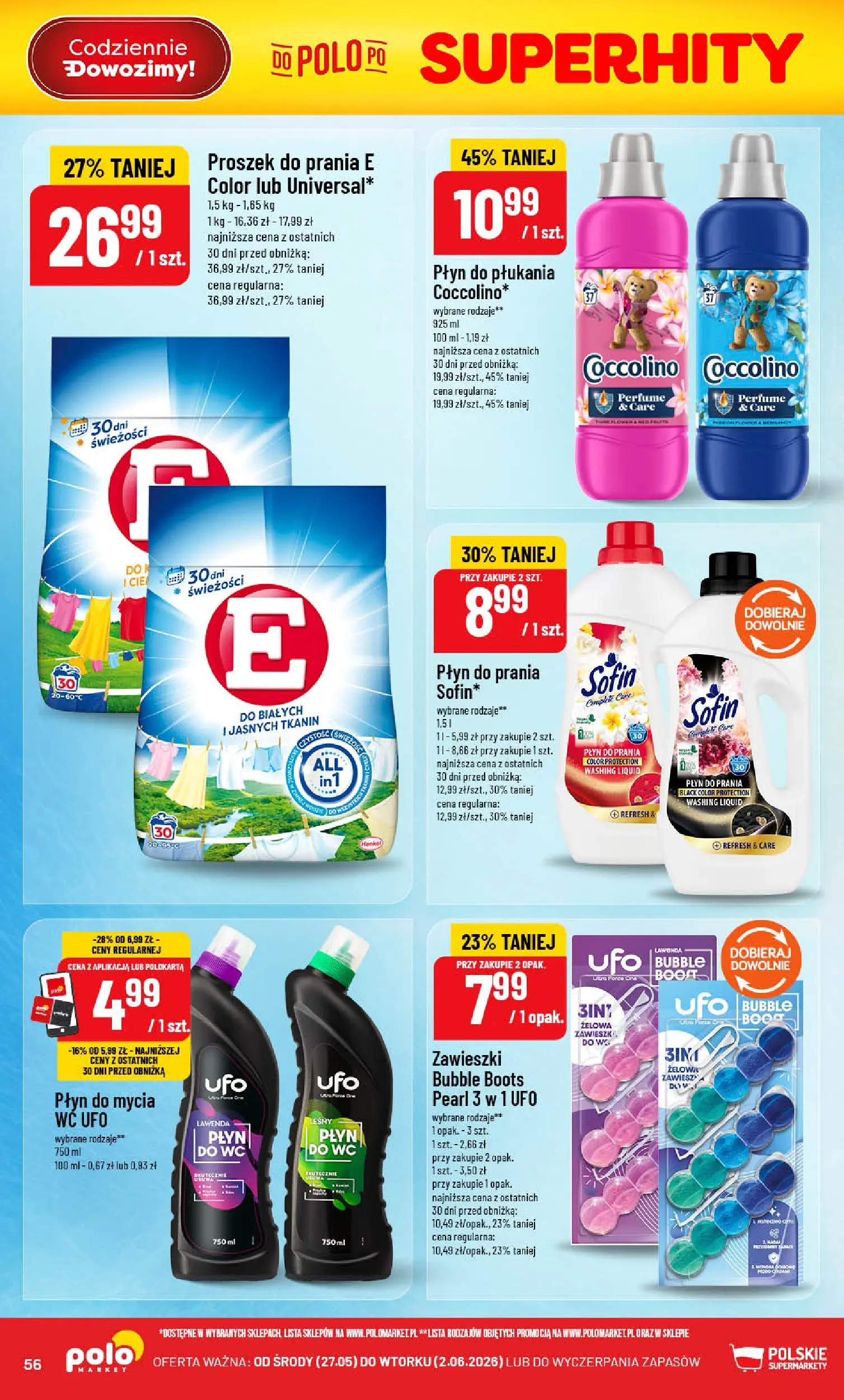 Nowa POLOmarket gazetka od jutra 27.05.2026 | Strona: 56 | Produkty: Coccolino, Proszek do prania