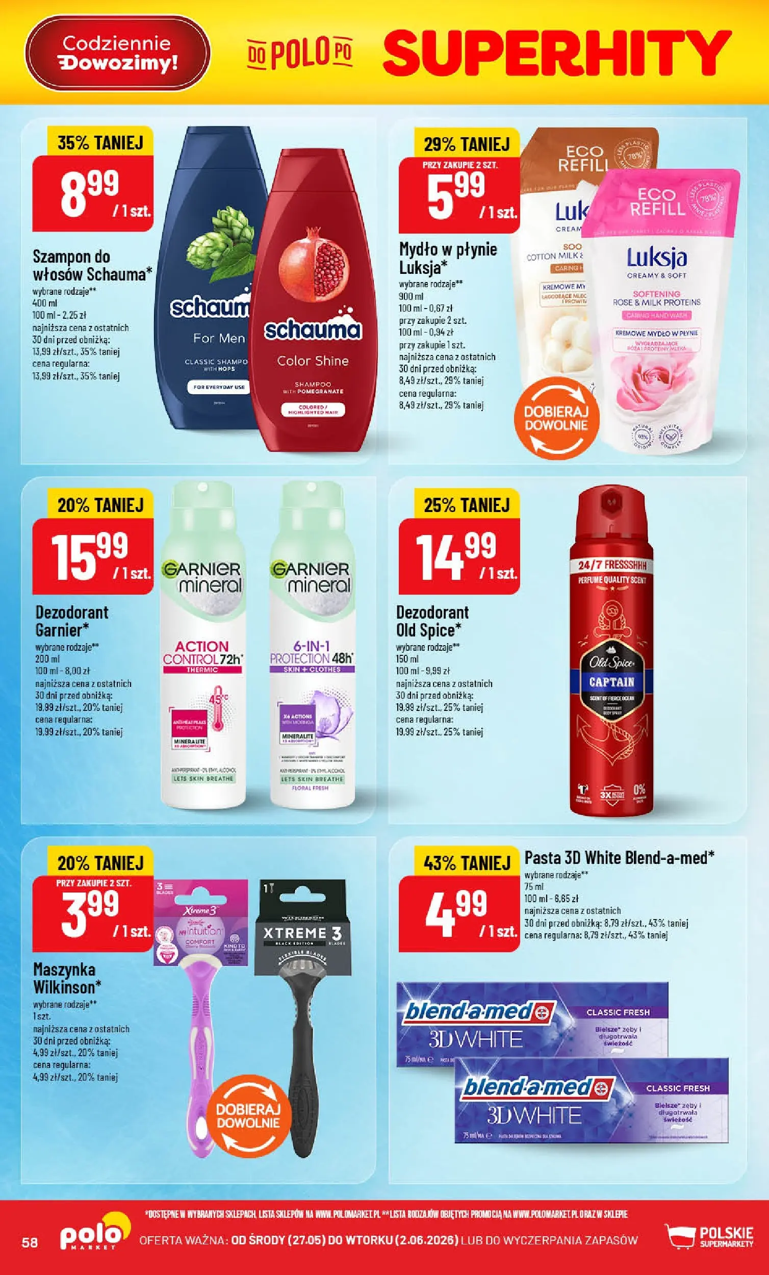Nowa POLOmarket gazetka od jutra 27.05.2026 | Strona: 58 | Produkty: Kremowe mydło w płynie, Mydło w płynie, Szampon, Old spice