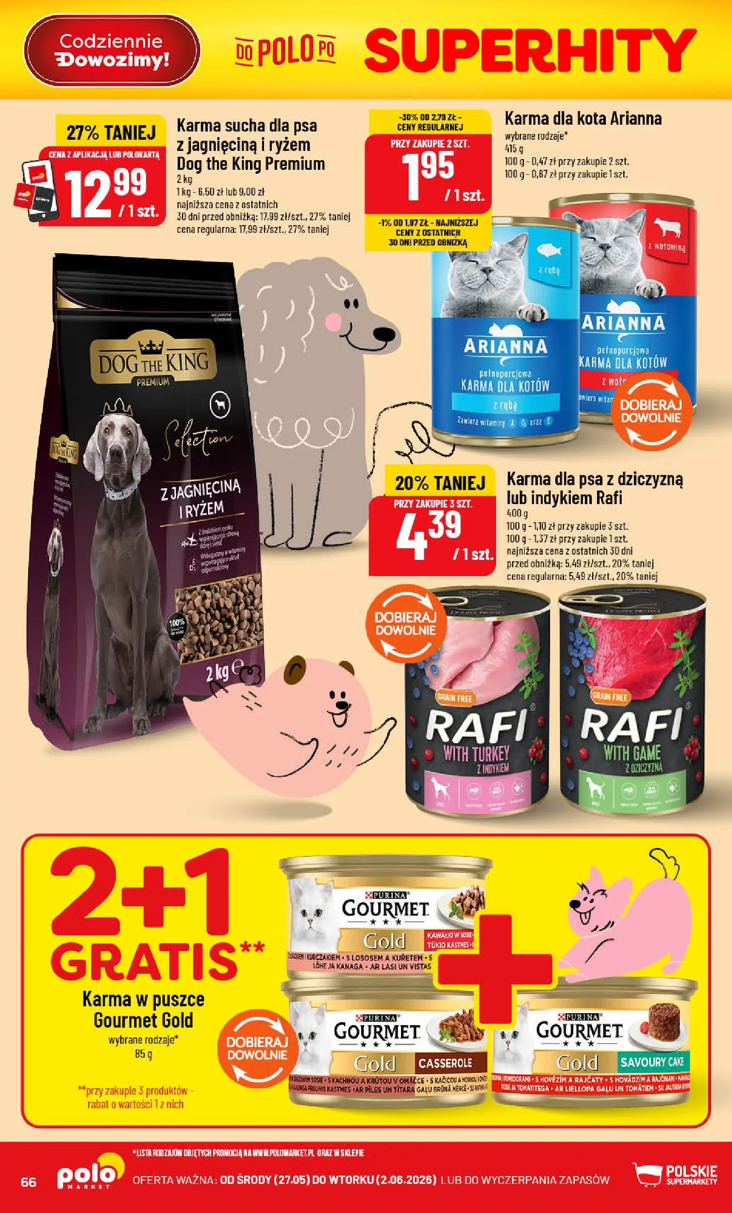Nowa POLOmarket gazetka od jutra 27.05.2026 | Strona: 66 | Produkty: Jagnięcina, Karma dla kotów, Karma dla kota, Karma dla psa