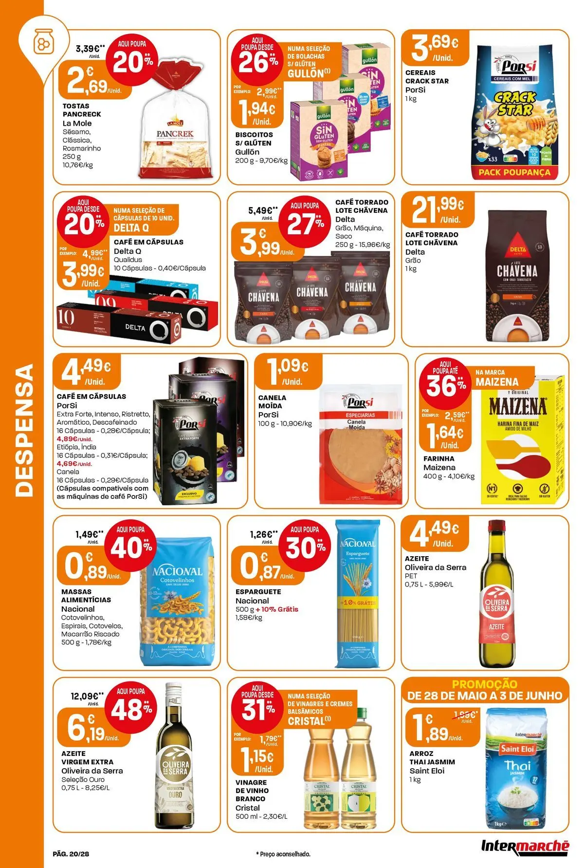 Intermarché - Isto é que são preços BAIXOS » de 28/05/2026 - 03/06/2026 | Página: 20 | Produtos: Vinagre, Vinho, Macarrão, Biscoitos