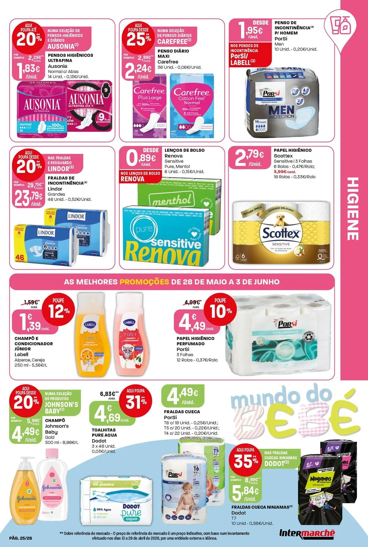 Intermarché - Isto é que são preços BAIXOS » de 28/05/2026 - 03/06/2026 | Página: 25 | Produtos: Pensos higiénicos, Condicionador, Cereja, Cuecas