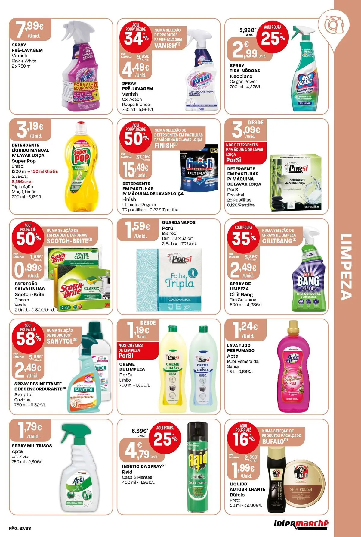 Intermarché - Isto é que são preços BAIXOS » de 28/05/2026 - 03/06/2026 | Página: 27 | Produtos: Esfregão, Guardanapos, Detergente, Creme