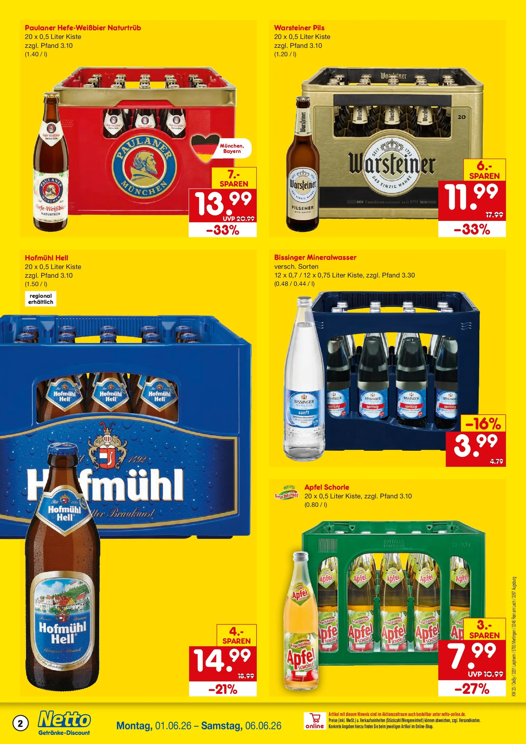 Netto Marken-Discount Prospekt Leipheim (ab 01.06.2026) » Angebote | Seite: 2 | Produkte: Pils, Mineralwasser, Warsteiner, Paulaner