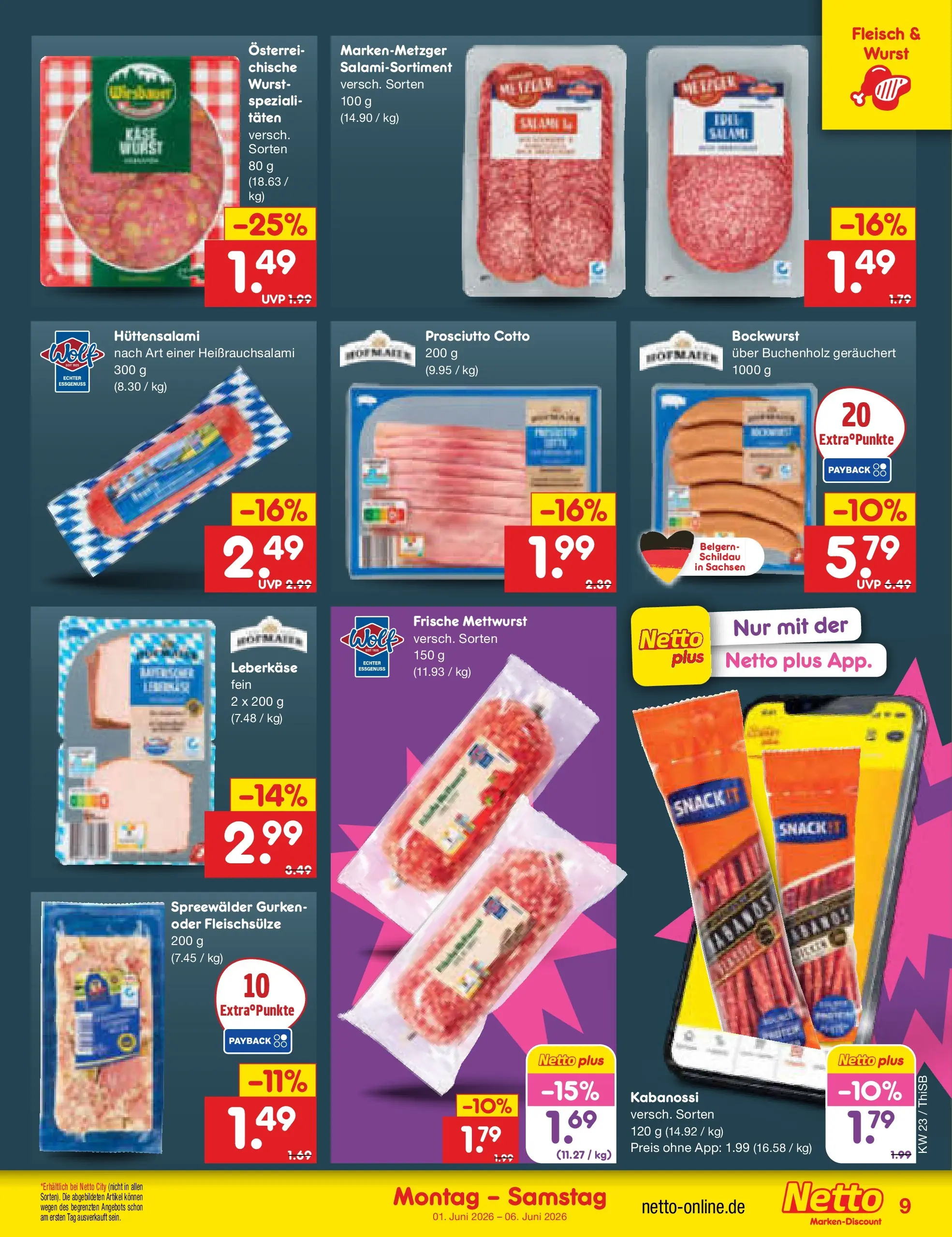 Netto Marken-Discount Prospekt Pirna (ab 01.06.2026) » Angebote | Seite: 9 | Produkte: Bockwurst, Wurst, Gurken, Leberkase