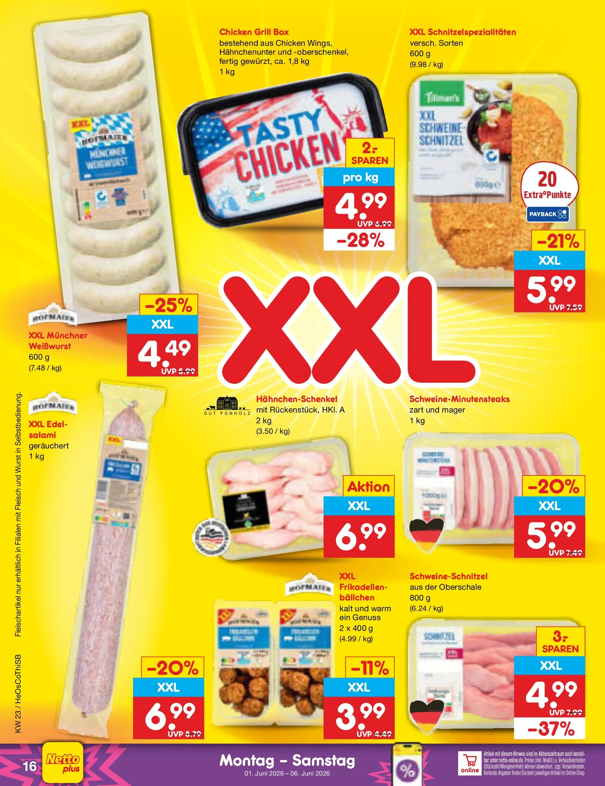 Netto Marken-Discount Prospekt Pirna (ab 01.06.2026) » Angebote | Seite: 18 | Produkte: Hahnchenschenkel, Weißwurst, Wurst, Salami