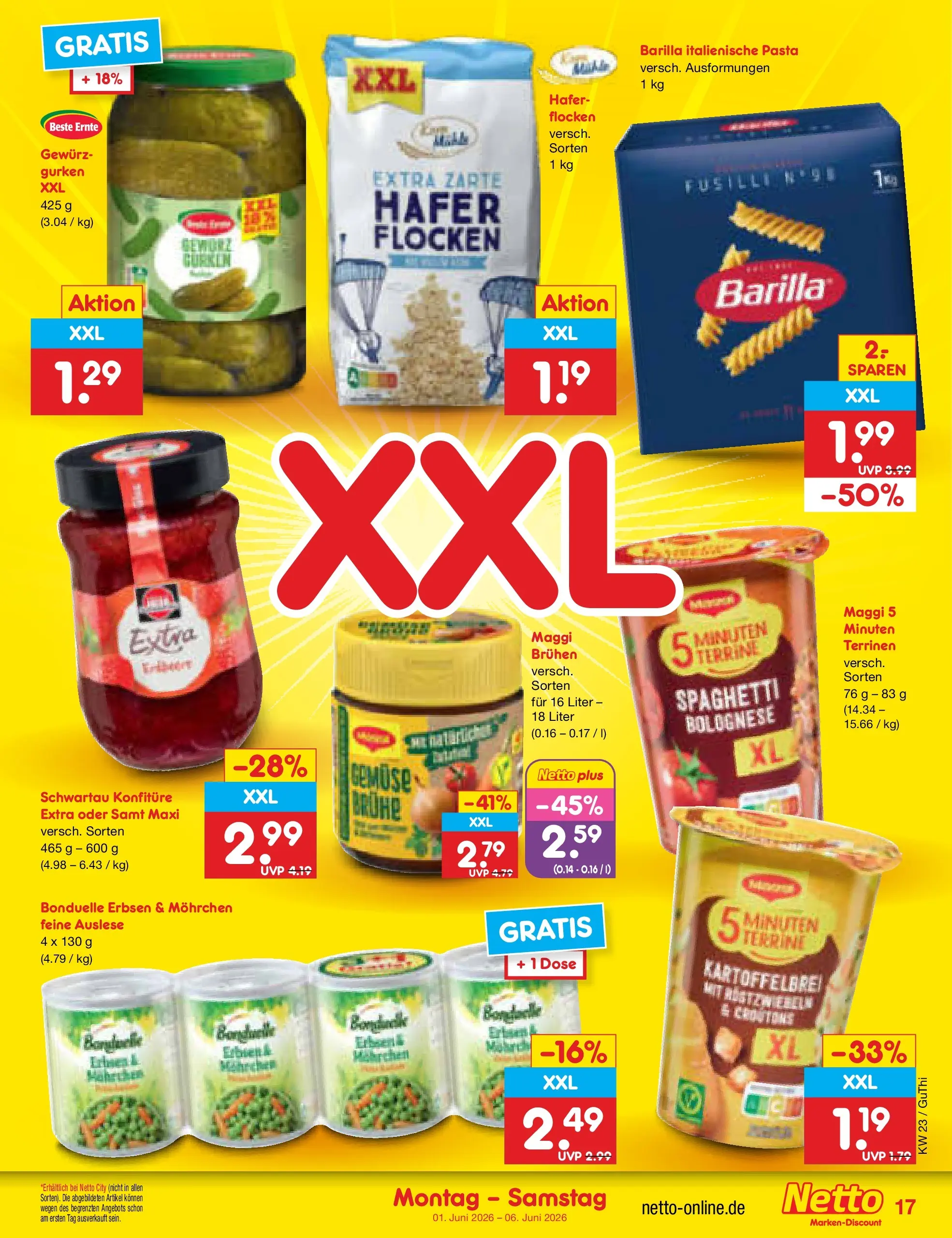 Netto Marken-Discount Prospekt Augustusburg (ab 01.06.2026) » Angebote | Seite: 19 | Produkte: Pasta, Gurken, Flocken, Erbsen