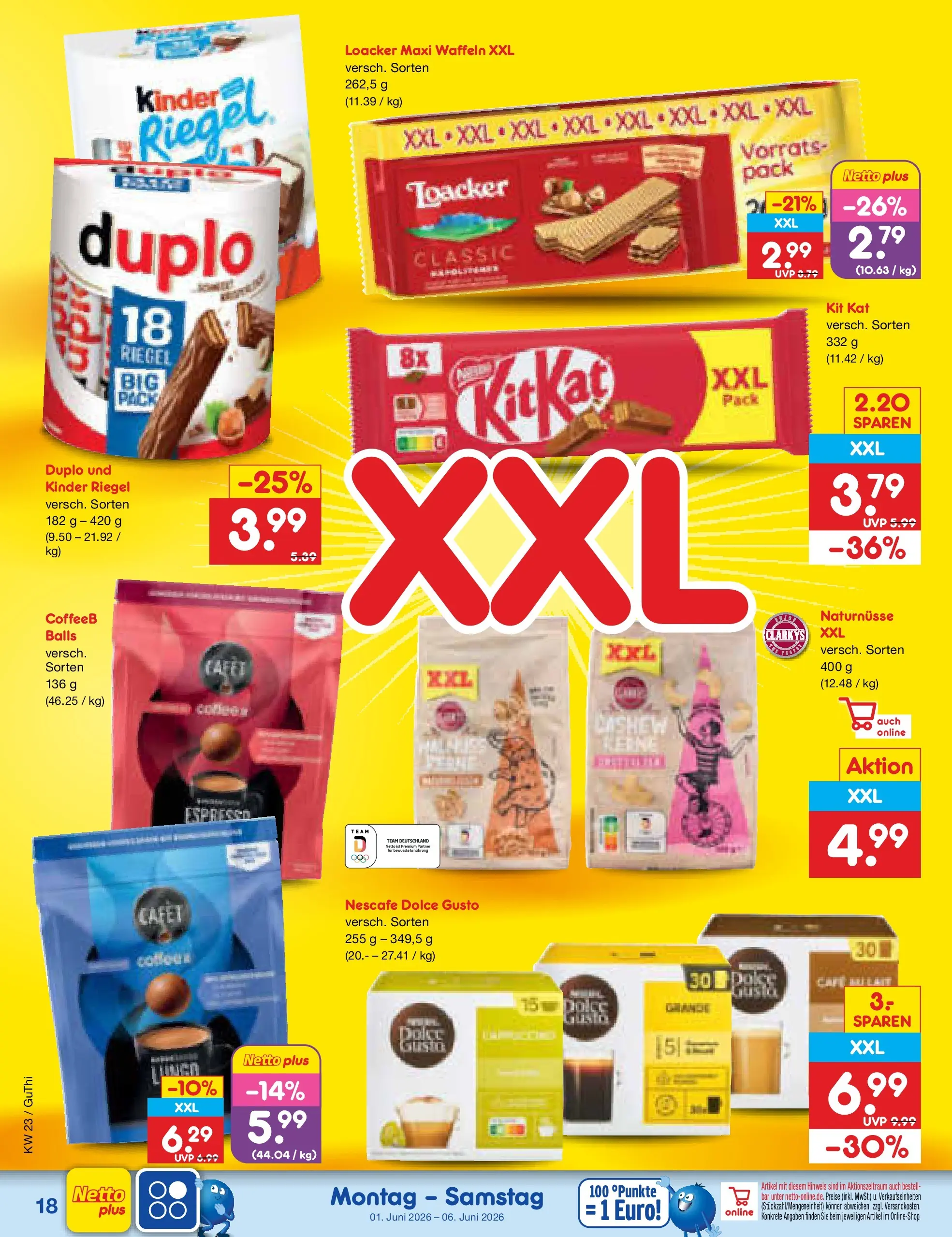 Netto Marken-Discount Prospekt Augustusburg (ab 01.06.2026) » Angebote | Seite: 20 | Produkte: Nescafe, Kinder riegel, Waffeln, Dolce gusto