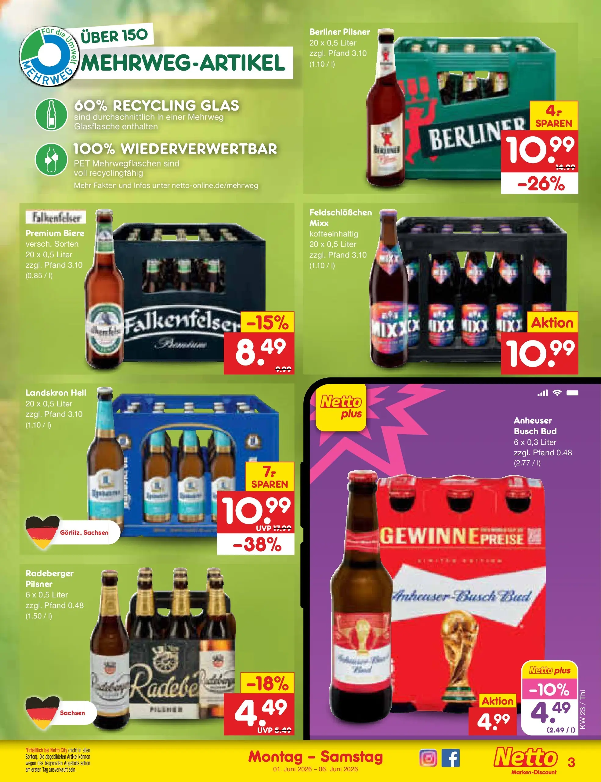 Netto Marken-Discount Prospekt Pirna (ab 01.06.2026) » Angebote | Seite: 31 | Produkte: Berliner, Bad, Radeberger pilsner, Berliner pilsner