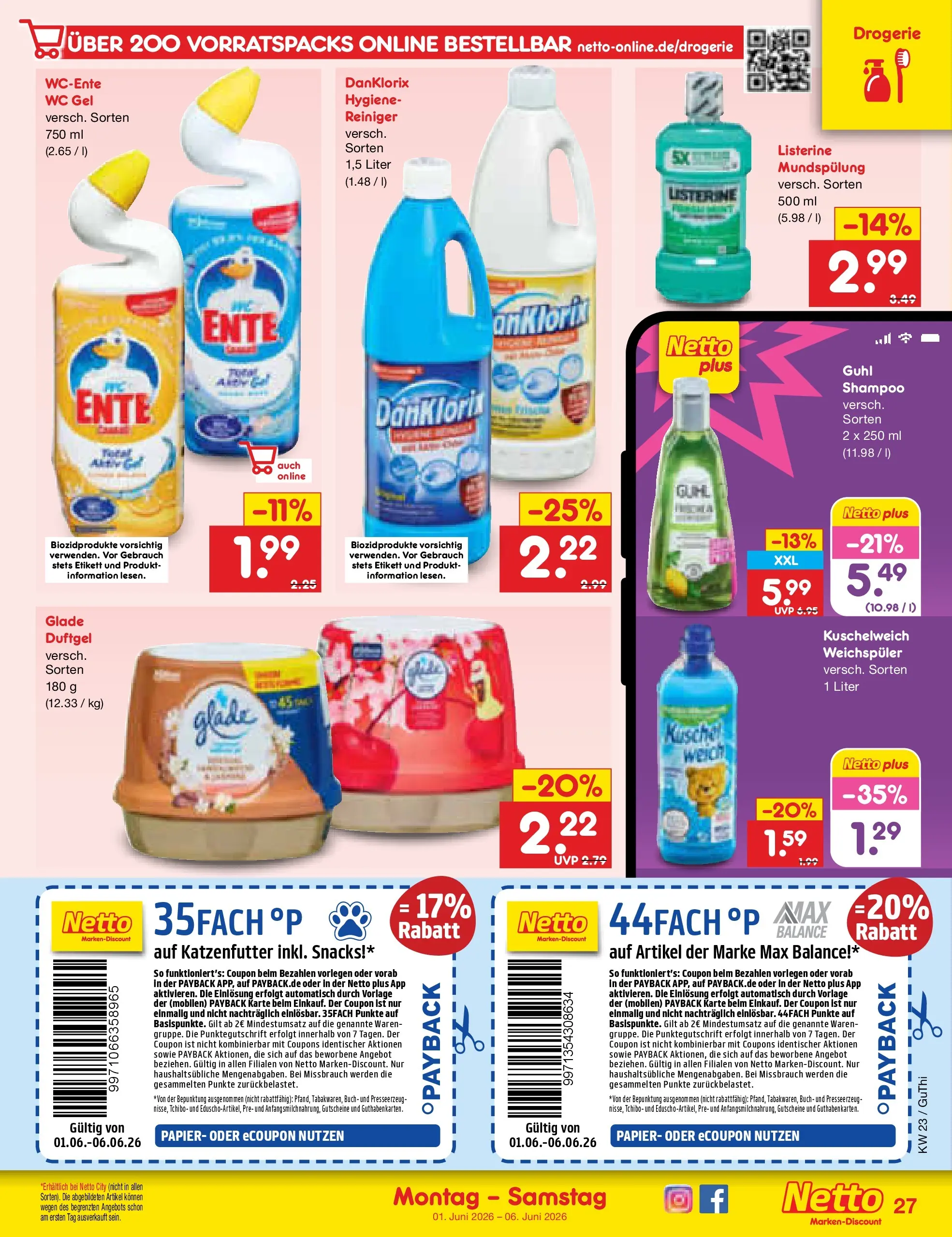 Netto Marken-Discount Prospekt Augustusburg (ab 01.06.2026) » Angebote | Seite: 33 | Produkte: Kuschelweich, Weichspüler, Ente, Listerine