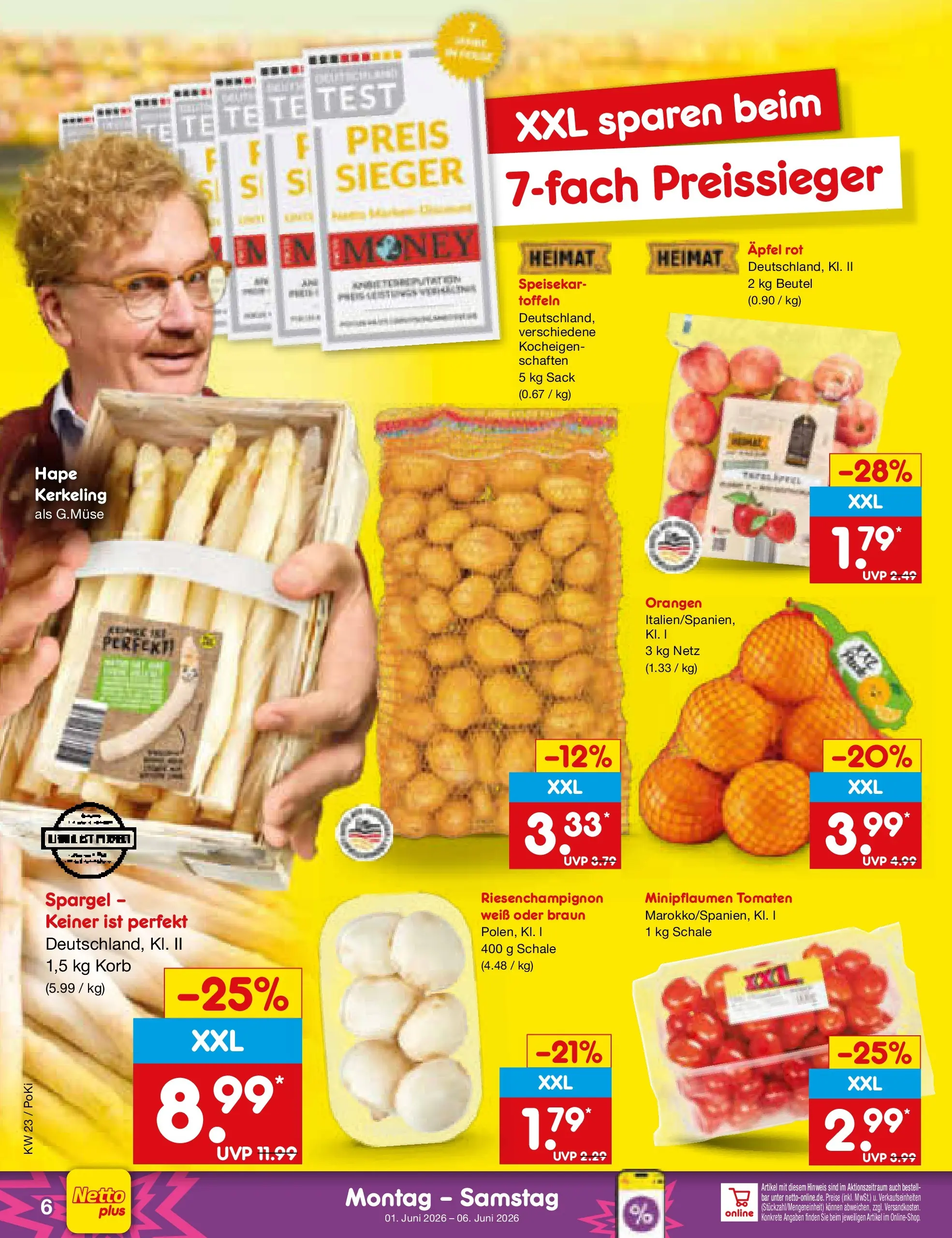 Netto Marken-Discount Prospekt Bad Friedrichshall (ab 01.06.2026) » Angebote | Seite: 6 | Produkte: Korb, Orangen, Tomaten, Spargel Netto Marken-Discount Prospekt Bad Friedrichshall (ab 01.06.2026) » Angebote | Seite: 6 | Produkte: Korb, Orangen, Tomaten, Spargel
