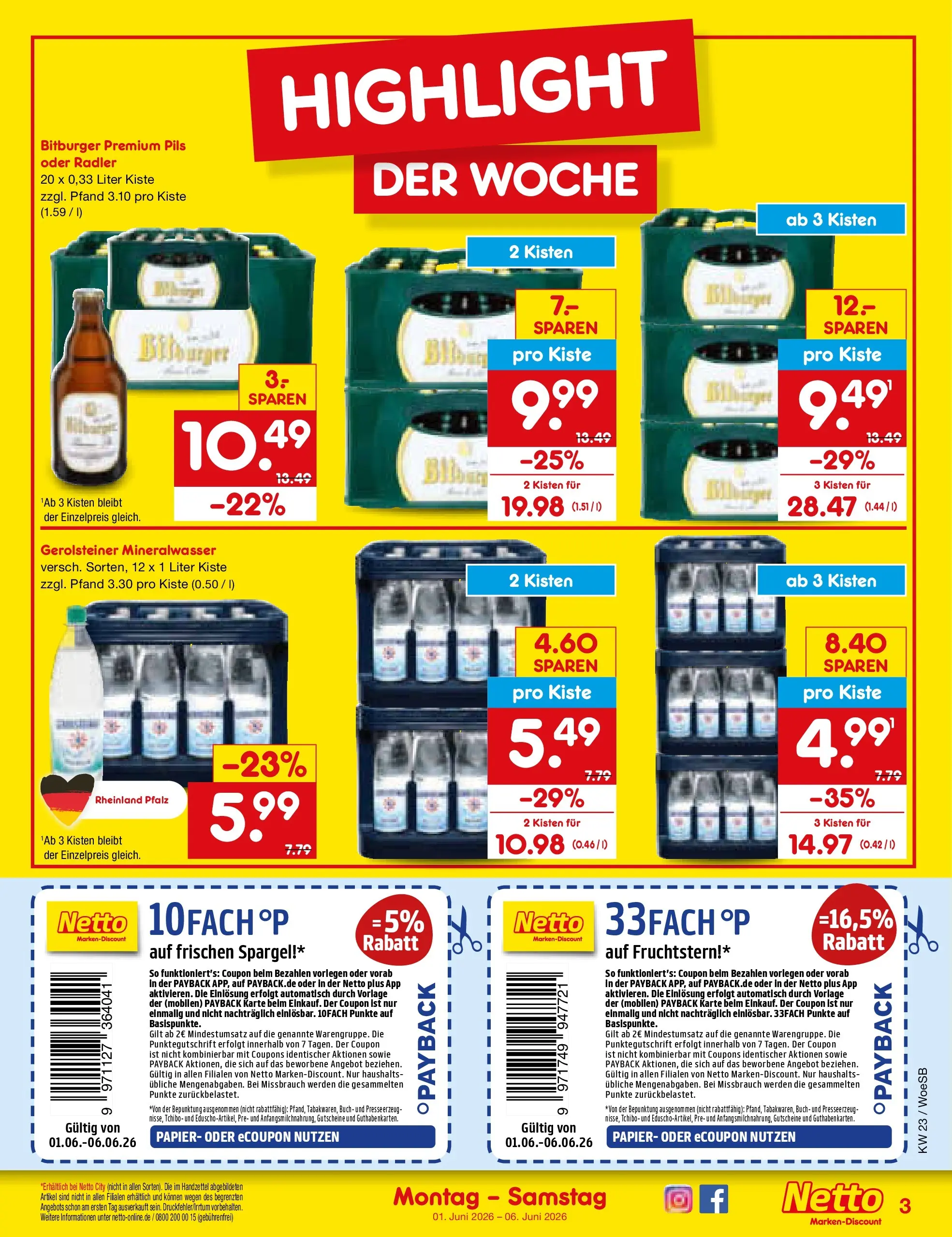 Netto Marken-Discount Prospekt Gemmingen (ab 01.06.2026) » Angebote | Seite: 3 | Produkte: Bitburger, Pils, Spargel, Gerolsteiner Netto Marken-Discount Prospekt Gemmingen (ab 01.06.2026) » Angebote | Seite: 3 | Produkte: Bitburger, Pils, Spargel, Gerolsteiner