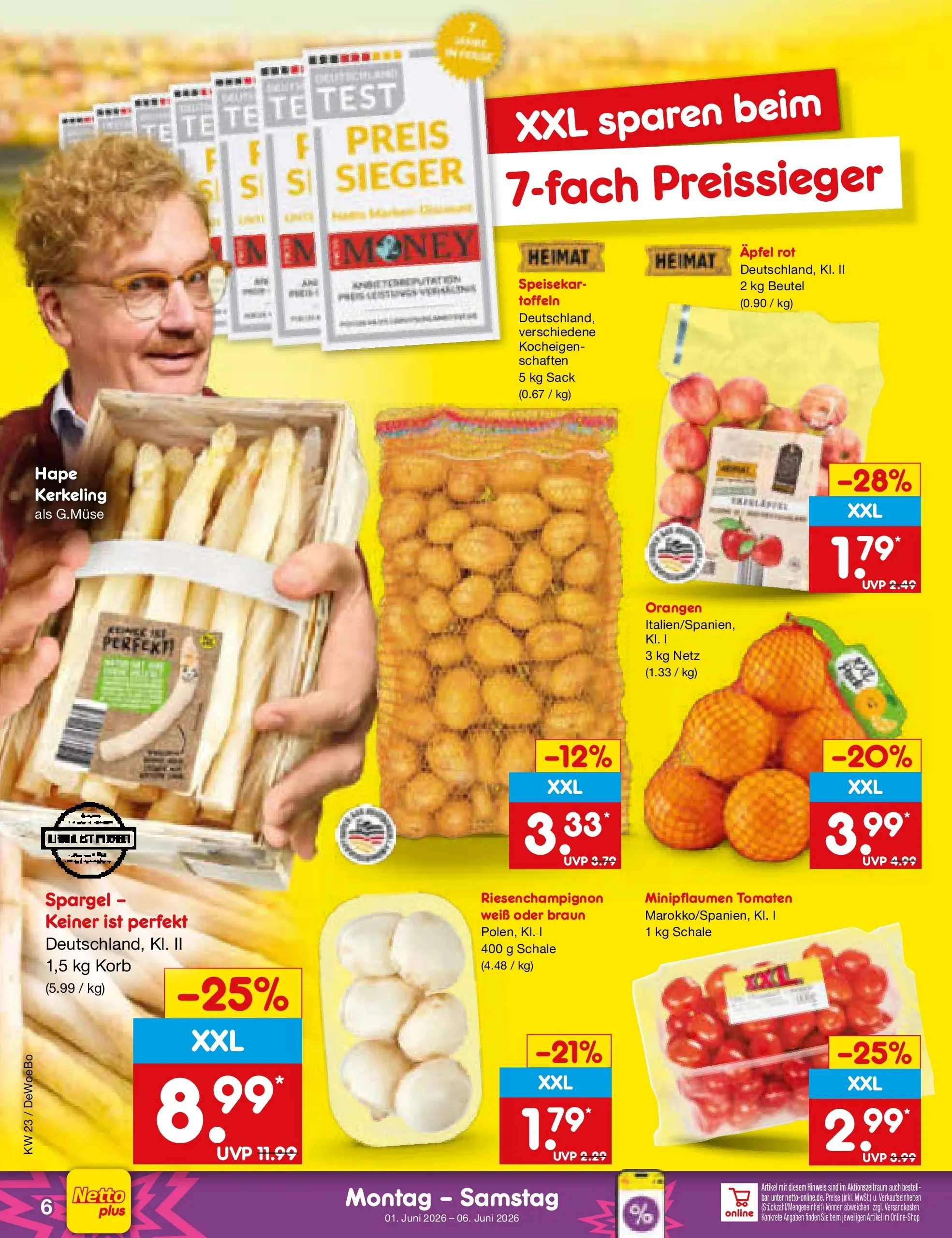 Netto Marken-Discount Prospekt Gemmingen (ab 01.06.2026) » Angebote | Seite: 6 | Produkte: Korb, Orangen, Tomaten, Spargel Netto Marken-Discount Prospekt Gemmingen (ab 01.06.2026) » Angebote | Seite: 6 | Produkte: Korb, Orangen, Tomaten, Spargel