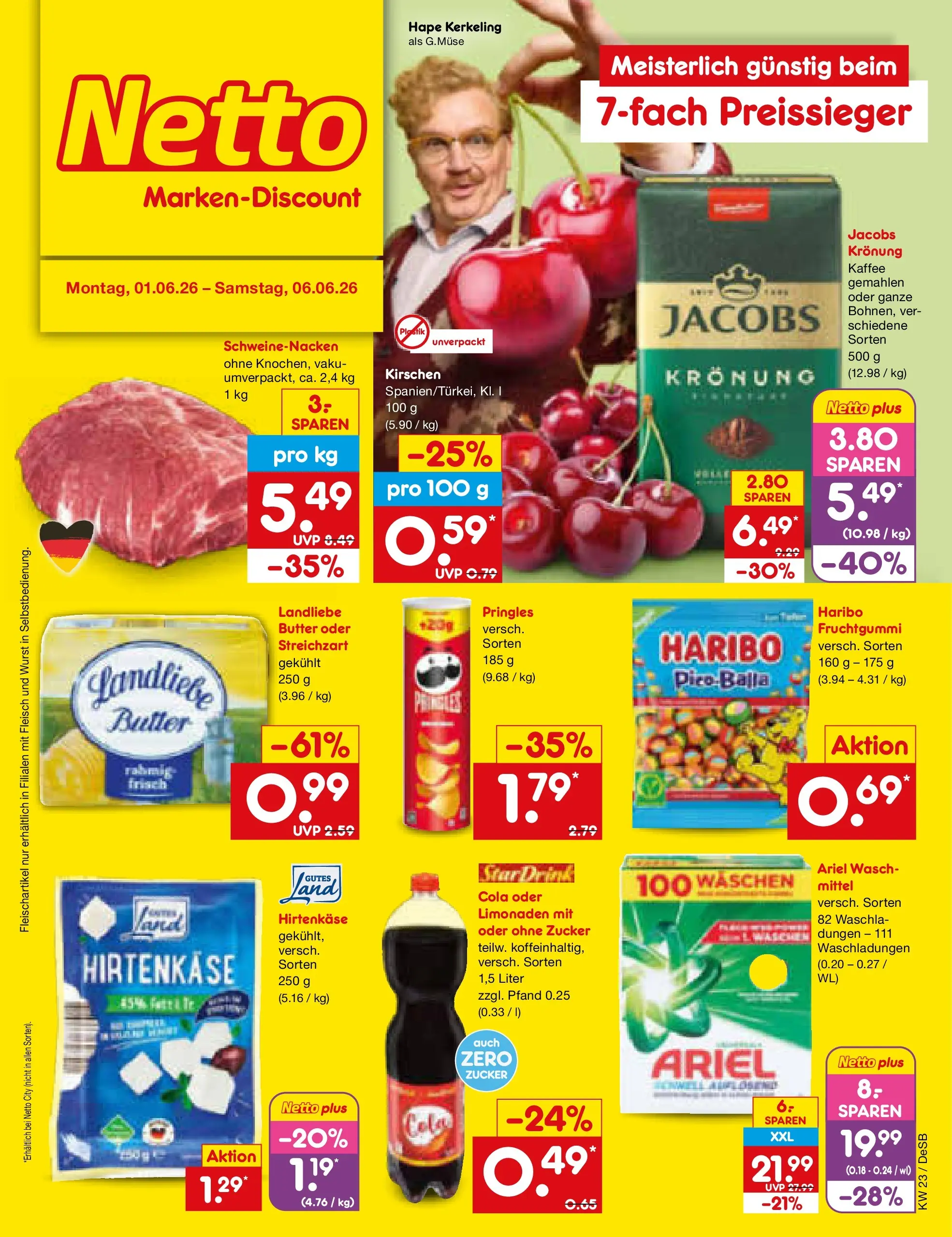 Netto Marken-Discount Prospekt Waiblingen-Bittenfeld (ab 01.06.2026) » Angebote | Seite: 1 | Produkte: Cola, Butter, Wurst, Pringles