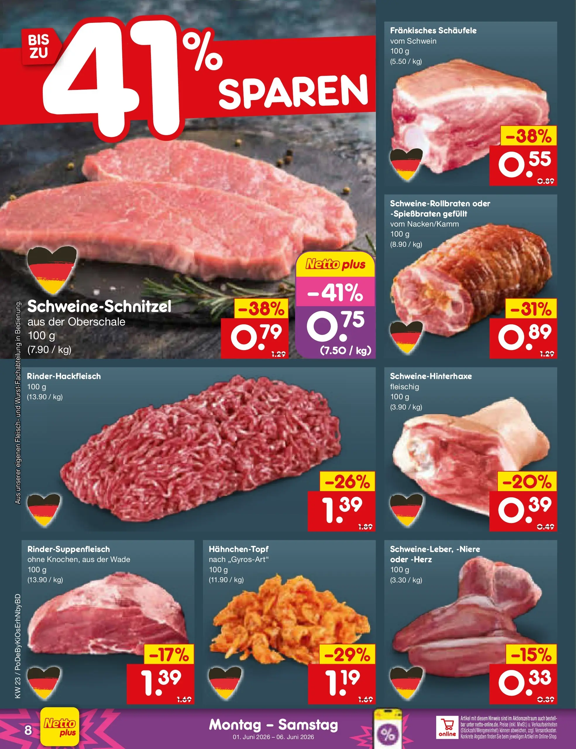 Netto Marken-Discount Prospekt Buttenwiesen (ab 01.06.2026) » Angebote | Seite: 8 | Produkte: Fleisch Netto Marken-Discount Prospekt Buttenwiesen (ab 01.06.2026) » Angebote | Seite: 8 | Produkte: Fleisch