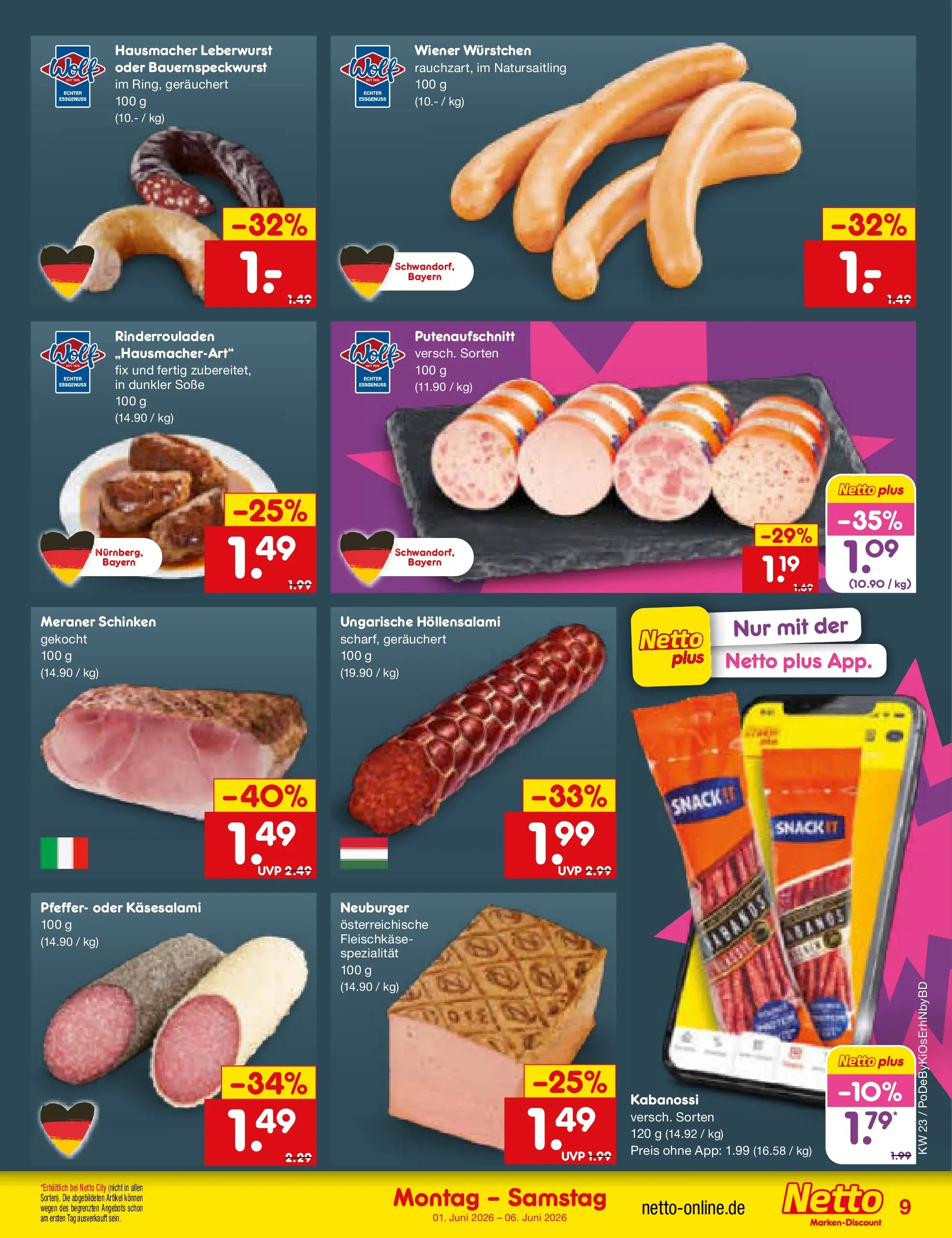 Netto Marken-Discount Prospekt Buttenwiesen (ab 01.06.2026) » Angebote | Seite: 9 | Produkte: Rinderrouladen, Soße, Pfeffer, Schinken Netto Marken-Discount Prospekt Buttenwiesen (ab 01.06.2026) » Angebote | Seite: 9 | Produkte: Rinderrouladen, Soße, Pfeffer, Schinken