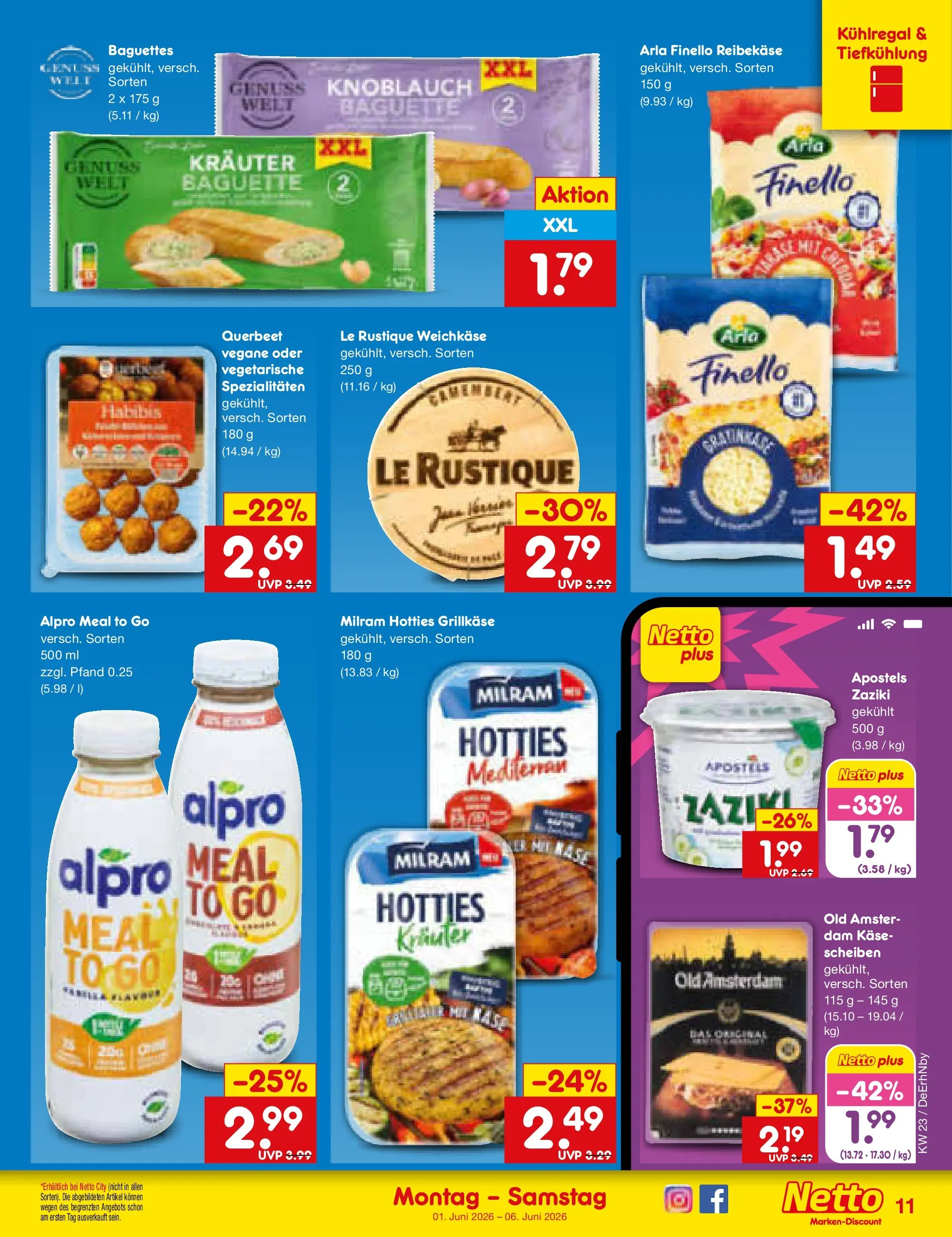 Netto Marken-Discount Prospekt Waiblingen-Bittenfeld (ab 01.06.2026) » Angebote | Seite: 11 | Produkte: Baguette, Alpro, Milram, Knoblauch