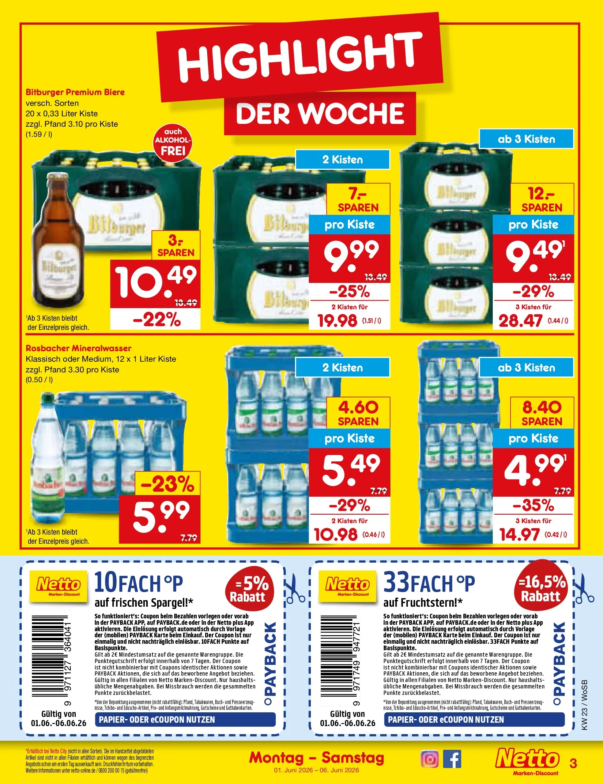 Netto Marken-Discount Prospekt Mannheim (ab 01.06.2026) » Angebote | Seite: 3 | Produkte: Bitburger, Spargel, Mineralwasser Netto Marken-Discount Prospekt Mannheim (ab 01.06.2026) » Angebote | Seite: 3 | Produkte: Bitburger, Spargel, Mineralwasser