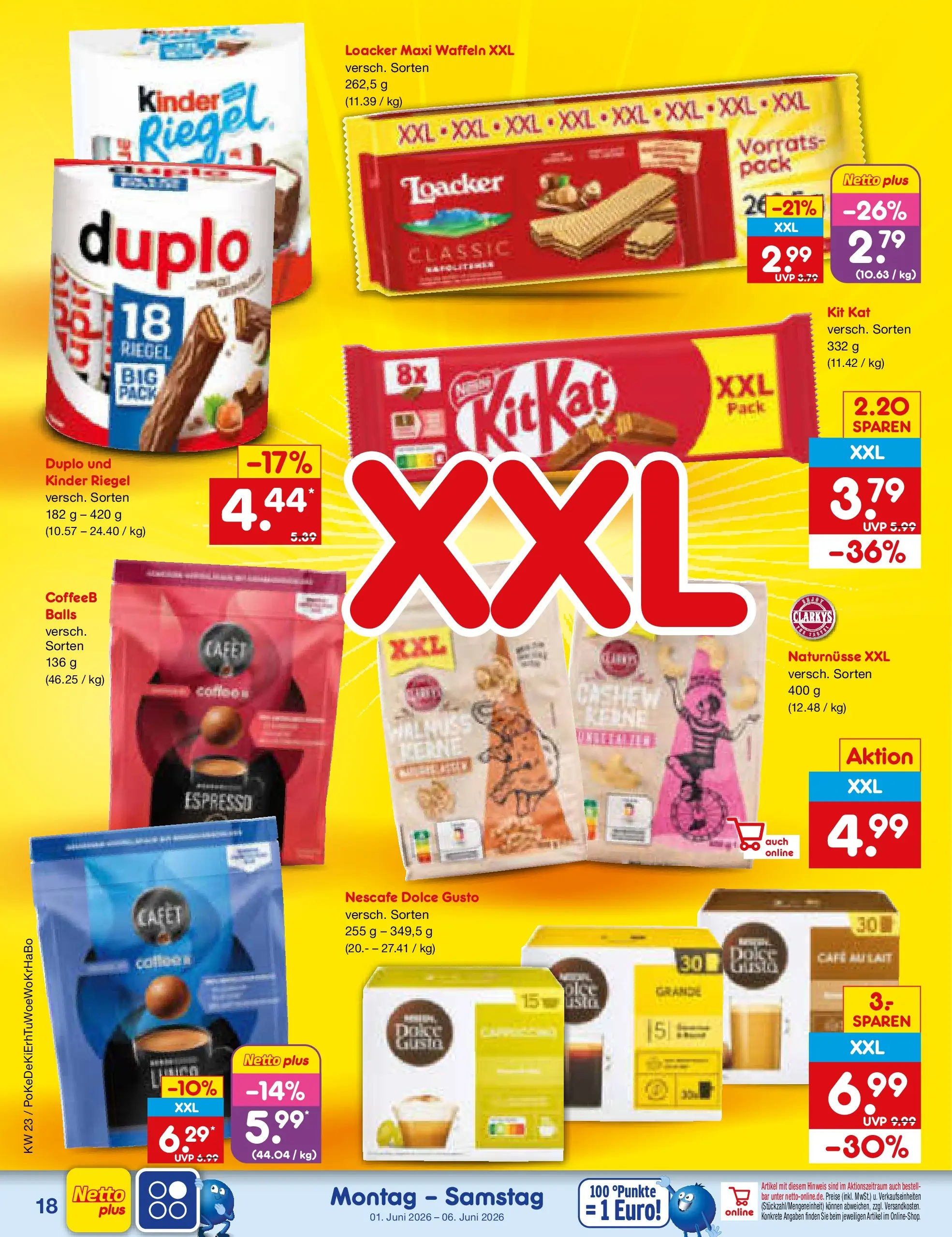 Netto Marken-Discount Prospekt Mannheim (ab 01.06.2026) » Angebote | Seite: 20 | Produkte: Nescafe, Kinder riegel, Waffeln, Dolce gusto Netto Marken-Discount Prospekt Mannheim (ab 01.06.2026) » Angebote | Seite: 20 | Produkte: Nescafe, Kinder riegel, Waffeln, Dolce gusto