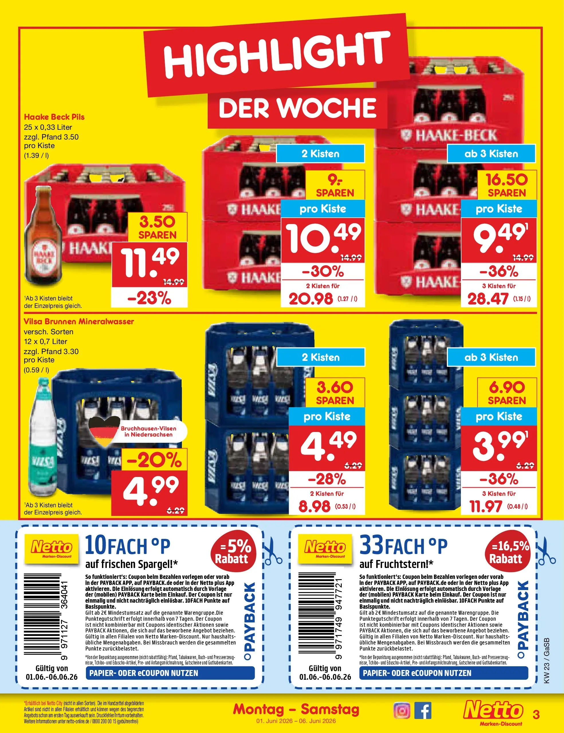 Netto Marken-Discount Prospekt Bremen-Lesum (ab 01.06.2026) » Angebote | Seite: 3 | Produkte: Pils, Spargel, Mineralwasser
