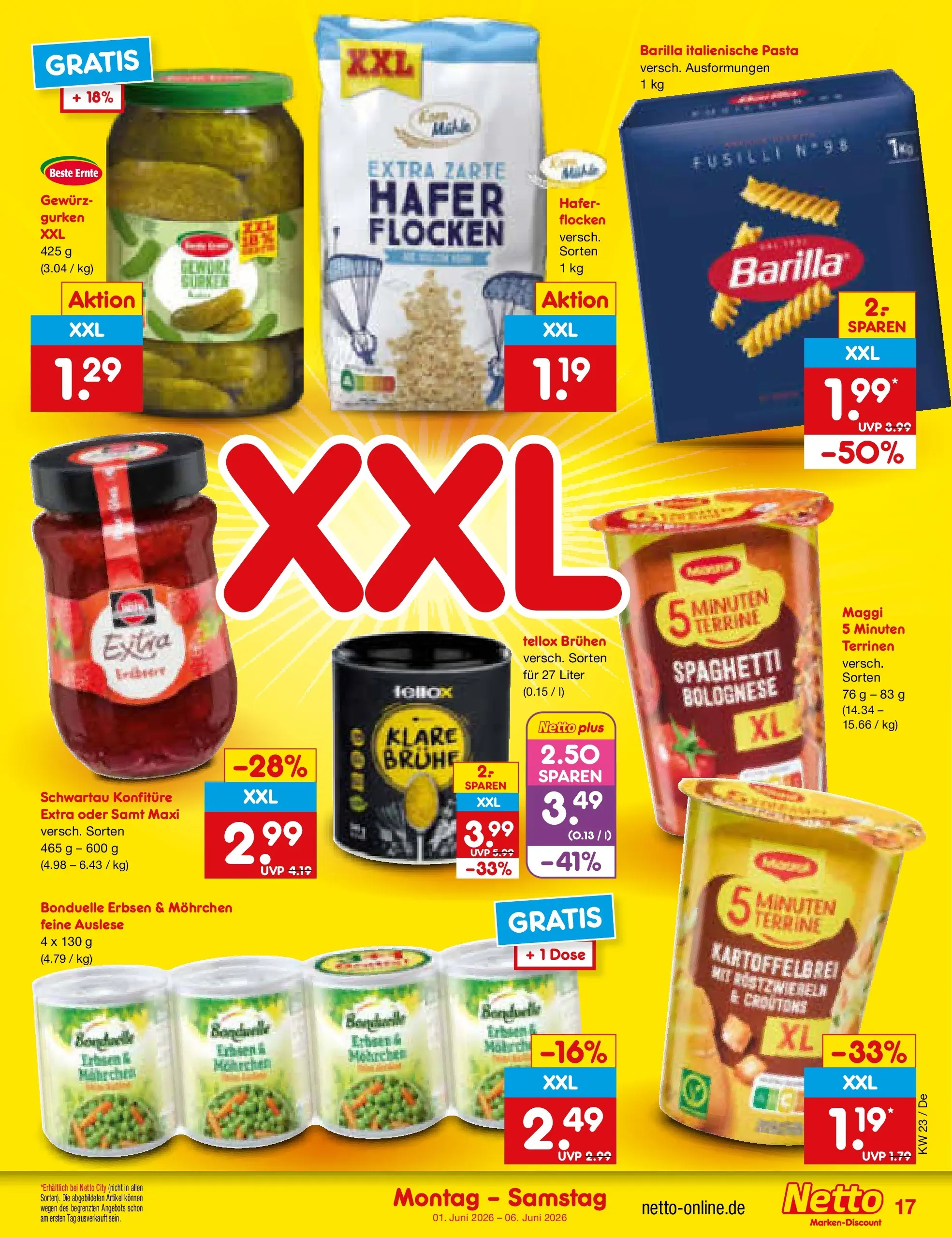 Netto Marken-Discount Prospekt Waiblingen-Bittenfeld (ab 01.06.2026) » Angebote | Seite: 19 | Produkte: Maggi, Barilla, Flocken, Erbsen