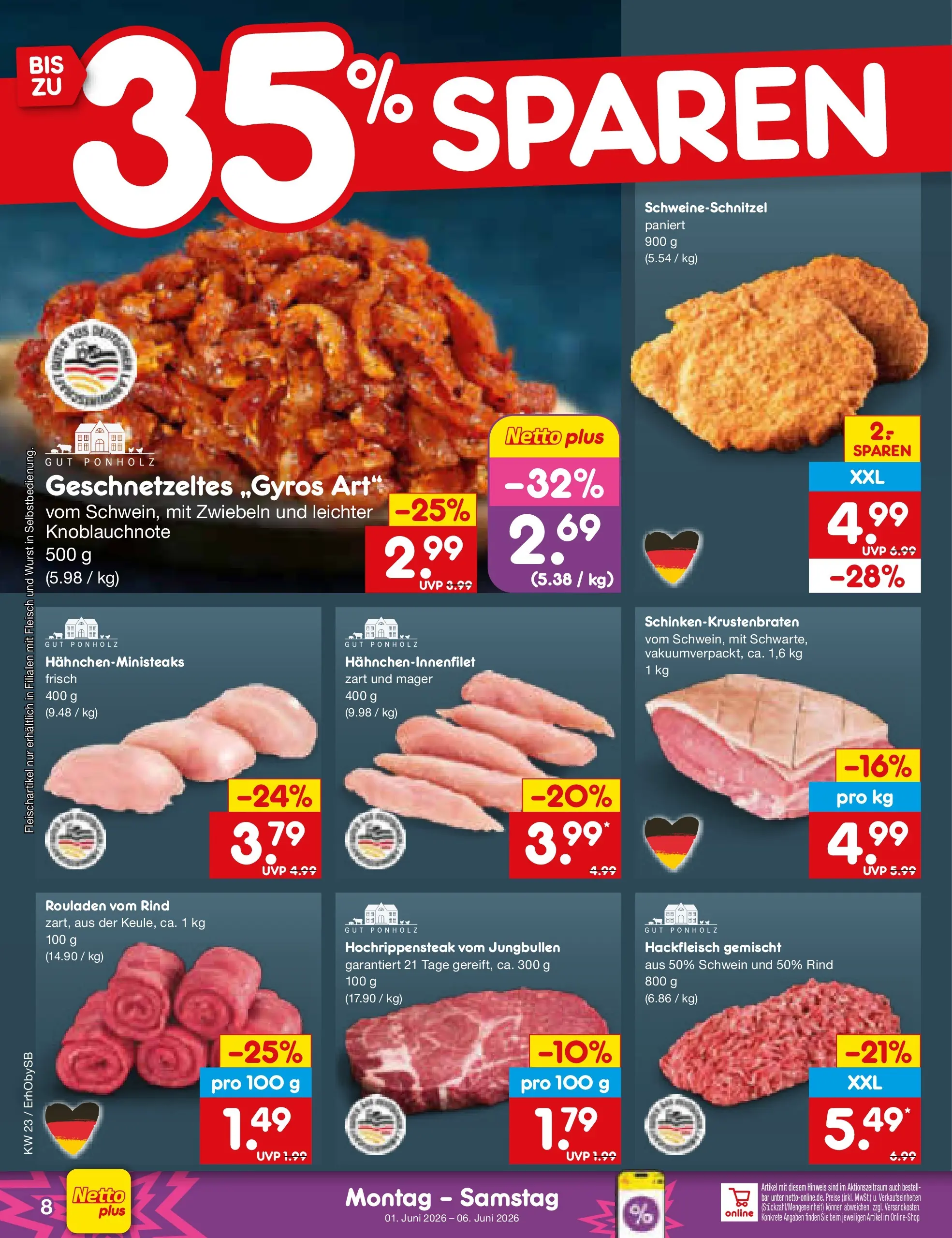Netto Marken-Discount Prospekt Mauern (ab 01.06.2026) » Angebote | Seite: 8 | Produkte: Zwiebeln, Wurst, Fleisch, Hackfleisch Netto Marken-Discount Prospekt Mauern (ab 01.06.2026) » Angebote | Seite: 8 | Produkte: Zwiebeln, Wurst, Fleisch, Hackfleisch