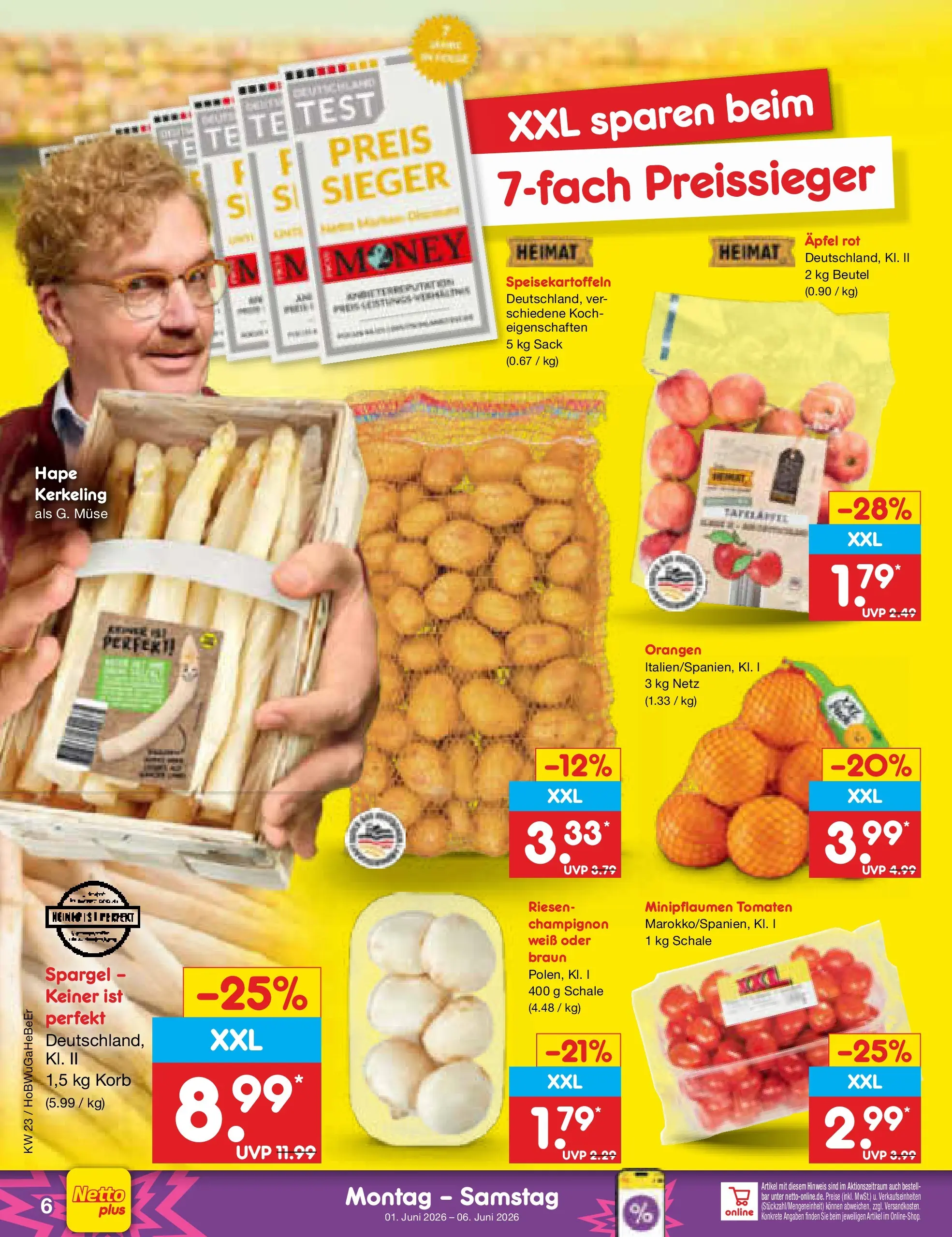 Netto Marken-Discount Prospekt Kremmen (ab 01.06.2026) » Angebote | Seite: 6 | Produkte: Korb, Äpfel, Tomaten, Spargel Netto Marken-Discount Prospekt Kremmen (ab 01.06.2026) » Angebote | Seite: 6 | Produkte: Korb, Äpfel, Tomaten, Spargel