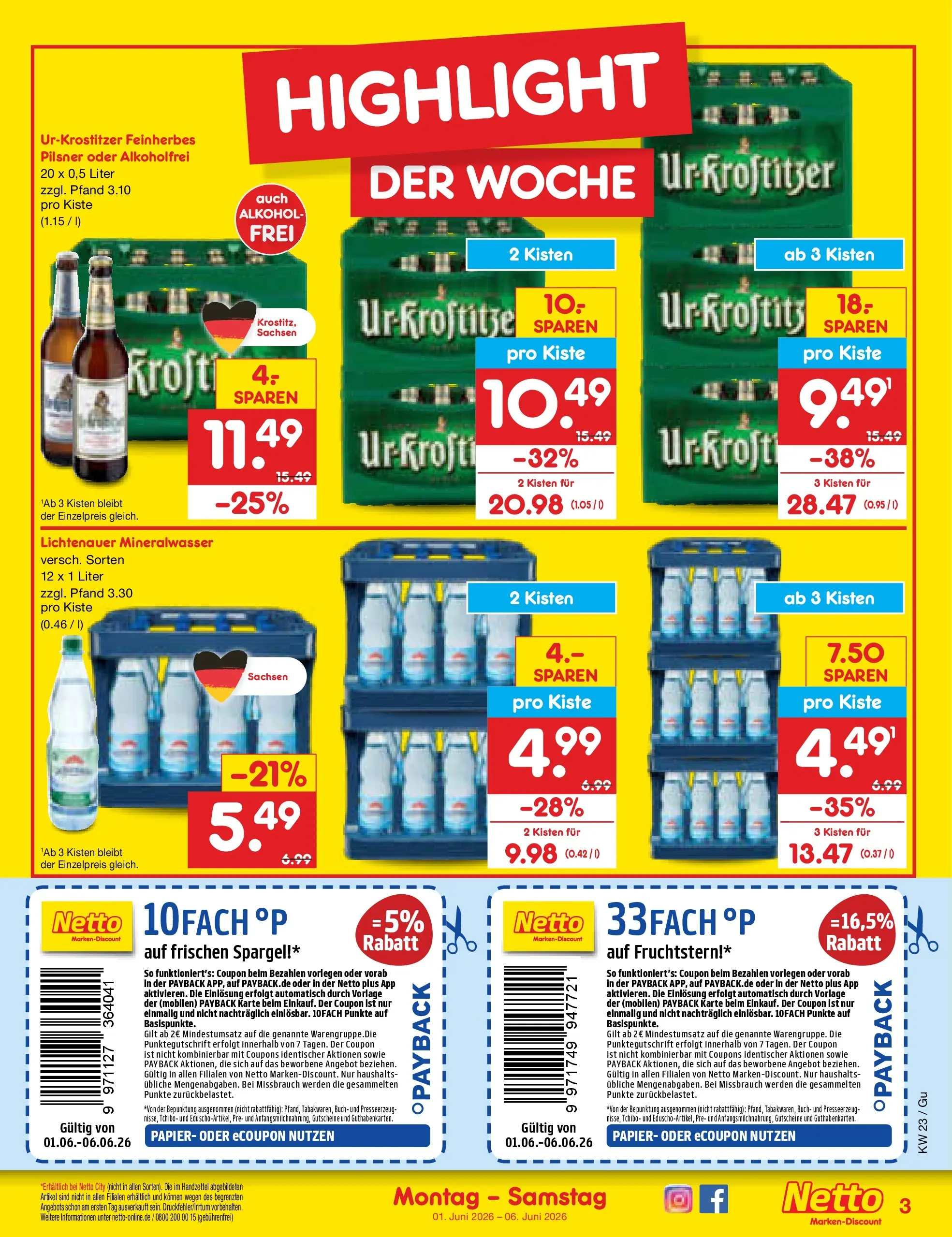 Netto Marken-Discount Prospekt Augustusburg (ab 01.06.2026) » Angebote | Seite: 3 | Produkte: Spargel, Mineralwasser